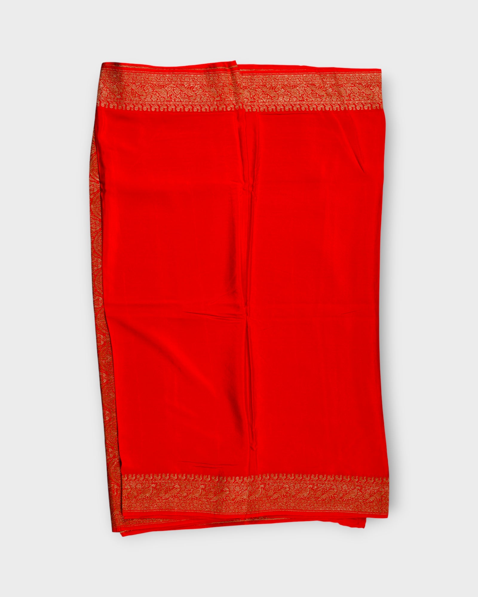 Red Georgette Banaras Saree With Peacock Art