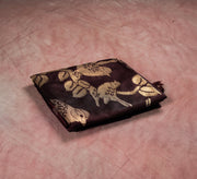 Cherish Heritage Dark Brown Katan Silk Saree with Bird Motif