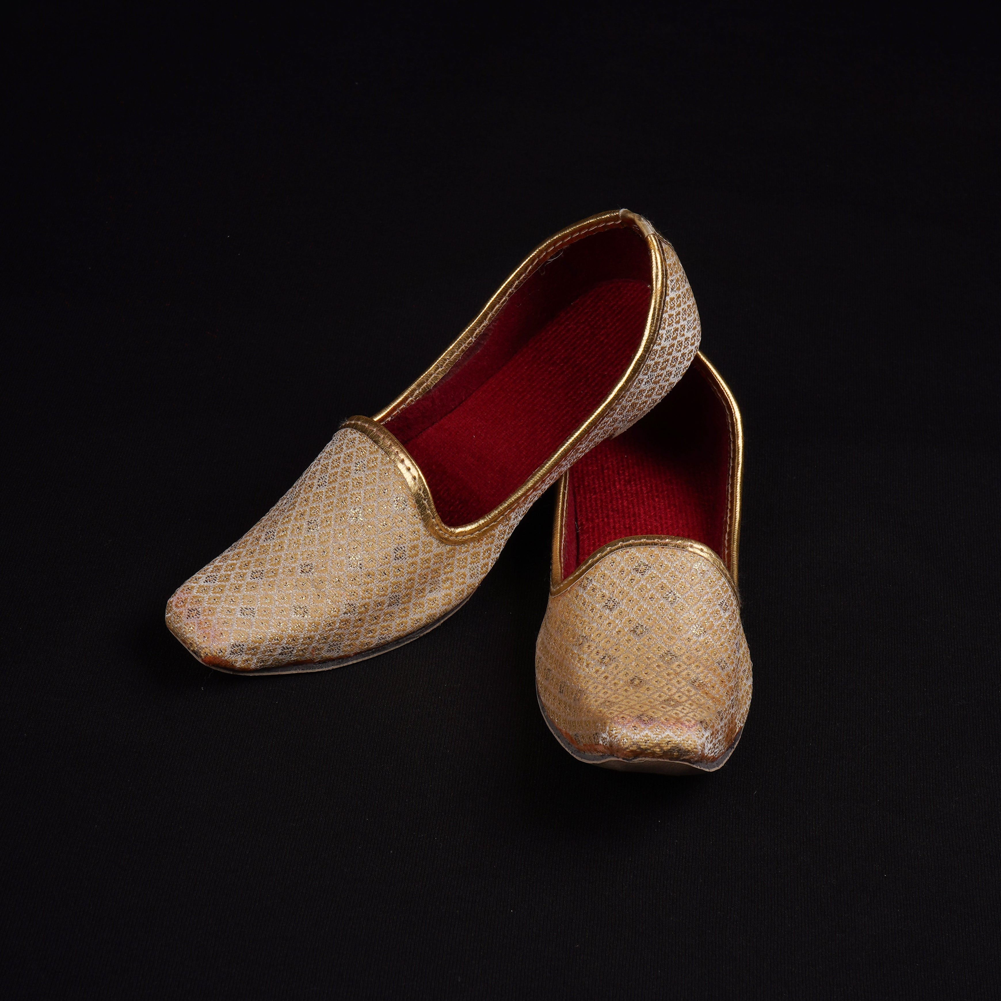Gold Textured Closed Toe Loafers