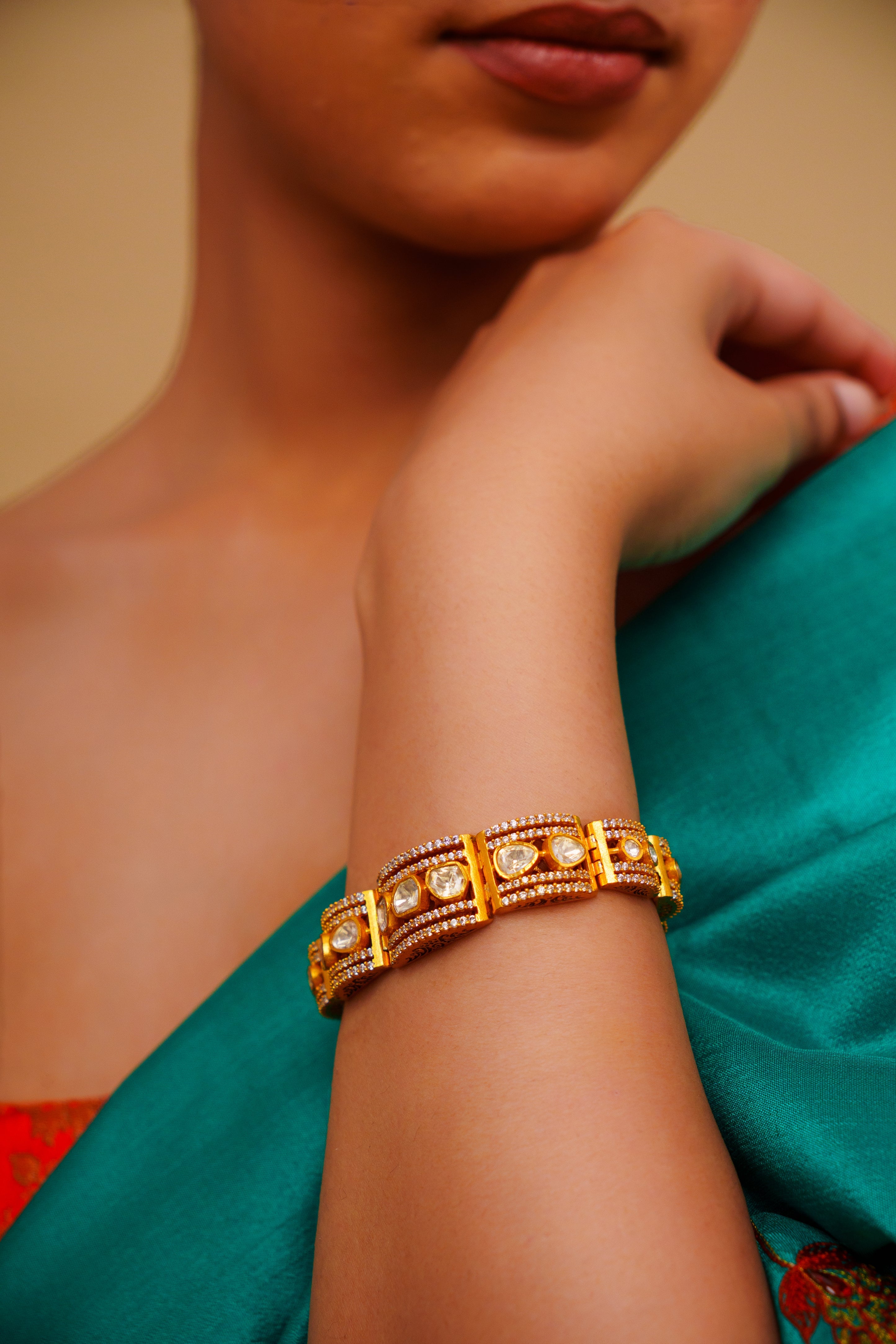 Classic Gold Kundan & CZ Stone Bracelet