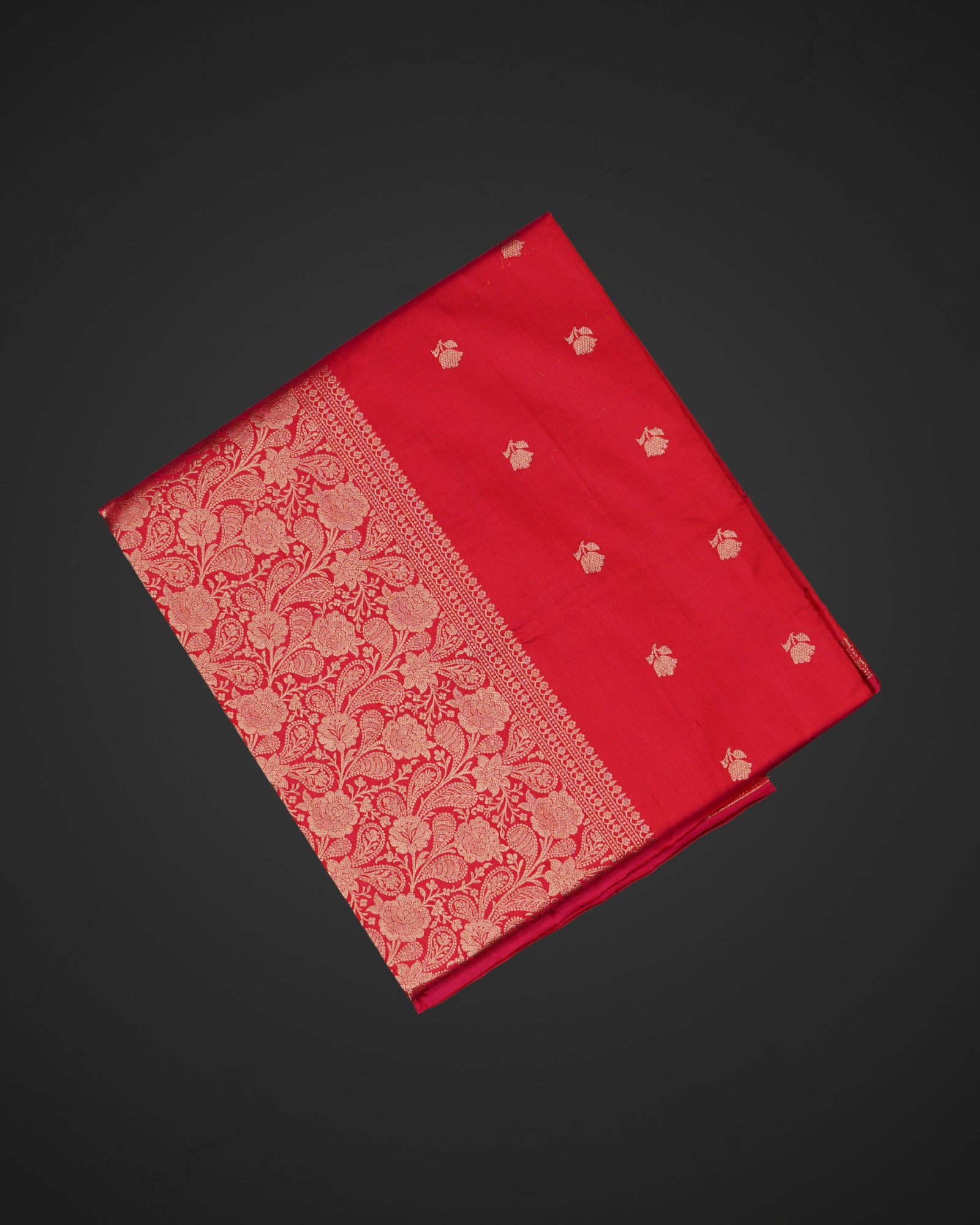 Reddish Pink Silk Banaras Lotus Motif Saree