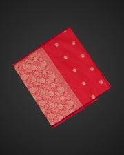 Reddish Pink Silk Banaras Lotus Motif Saree