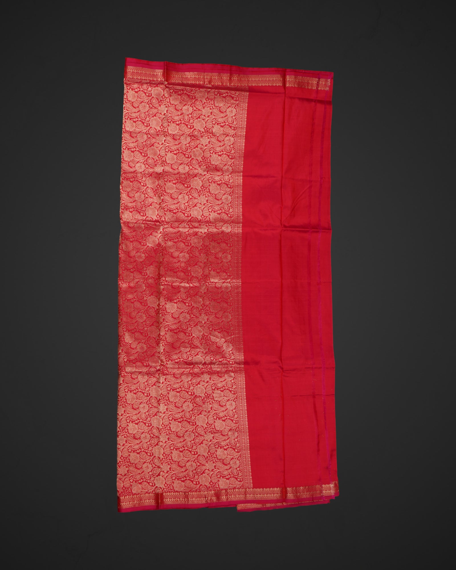 Reddish Pink Silk Banaras Lotus Motif Saree