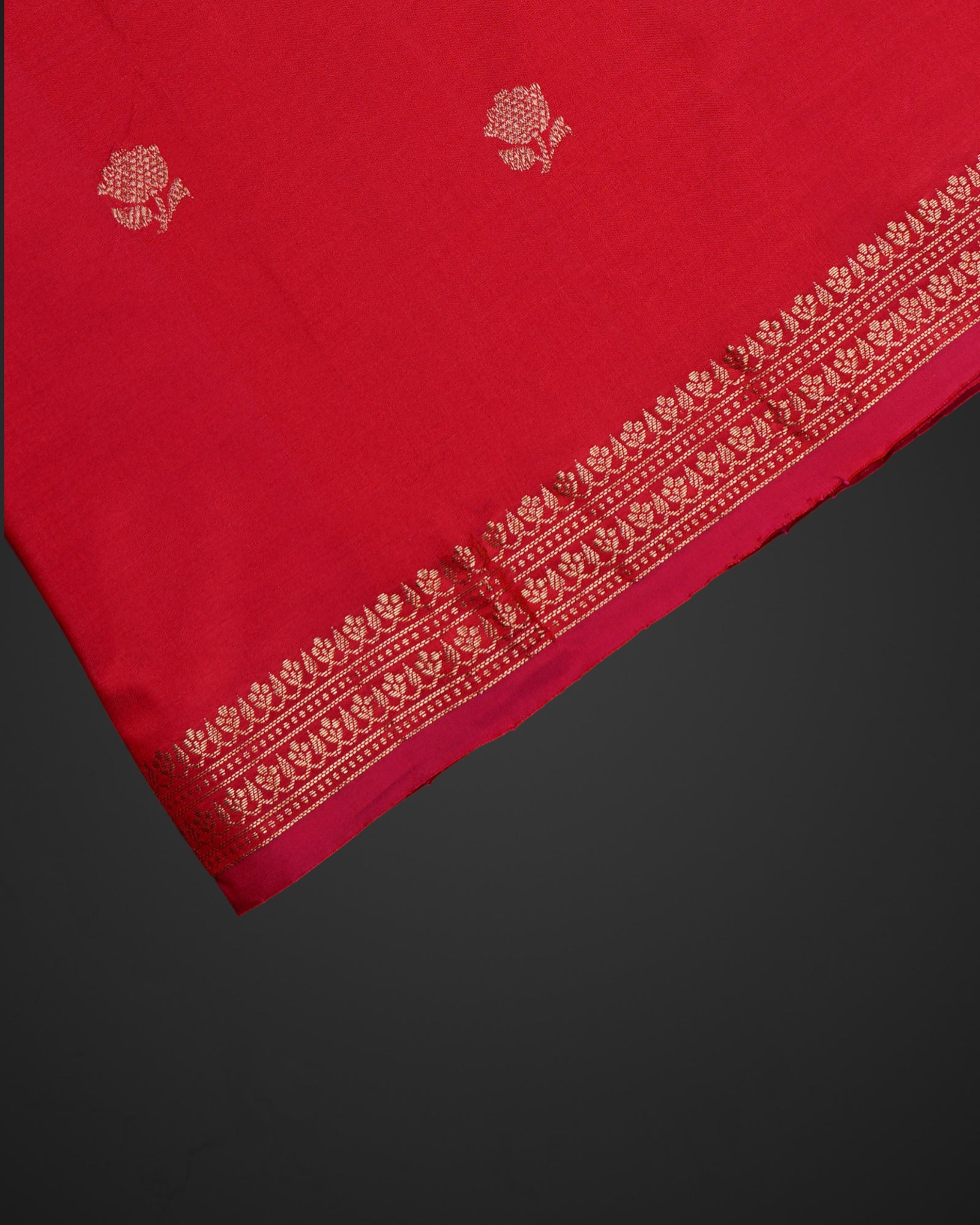 Reddish Pink Silk Banaras Lotus Motif Saree