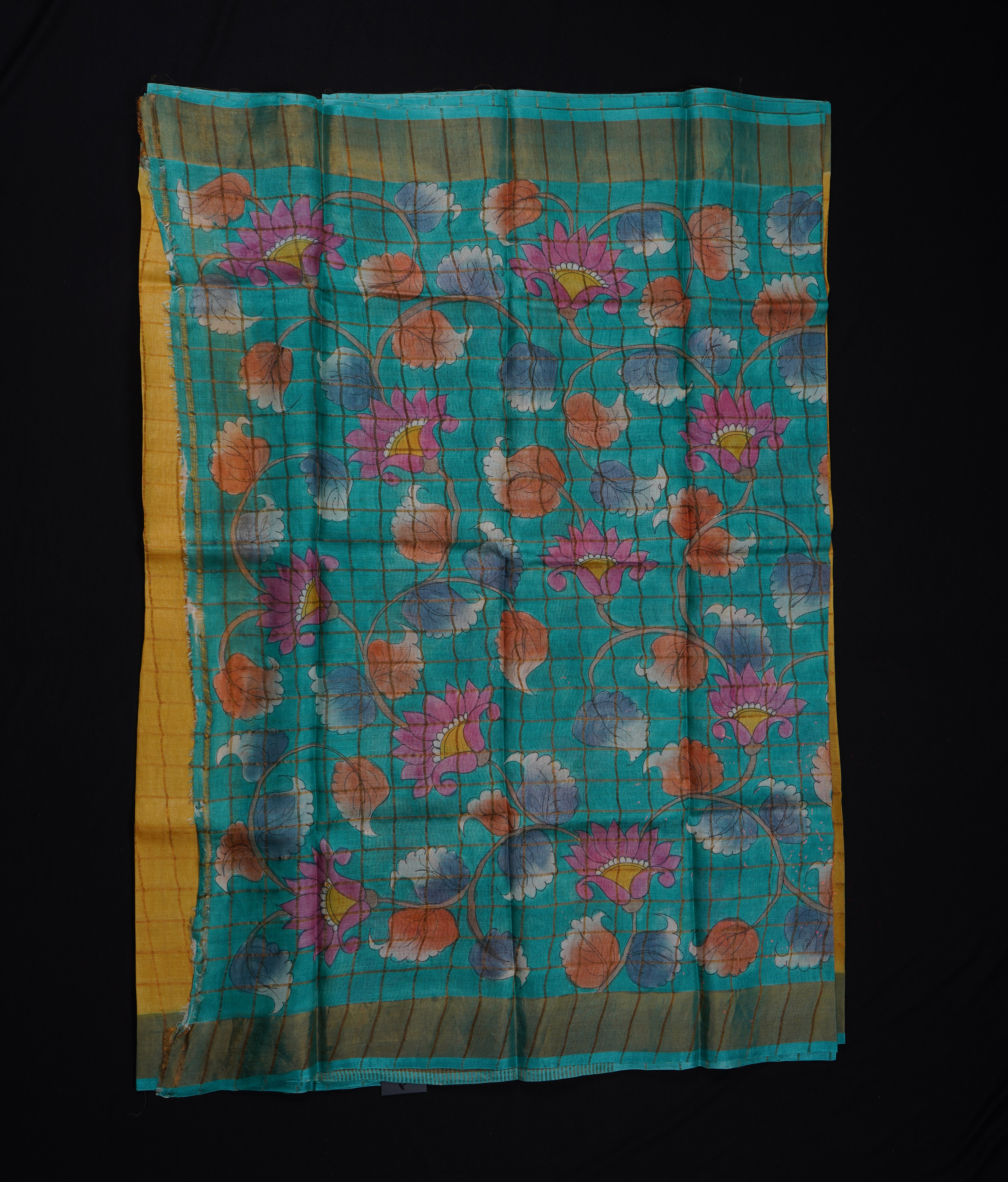 Yellow Mangalgiri Silk Zari Check Saree
