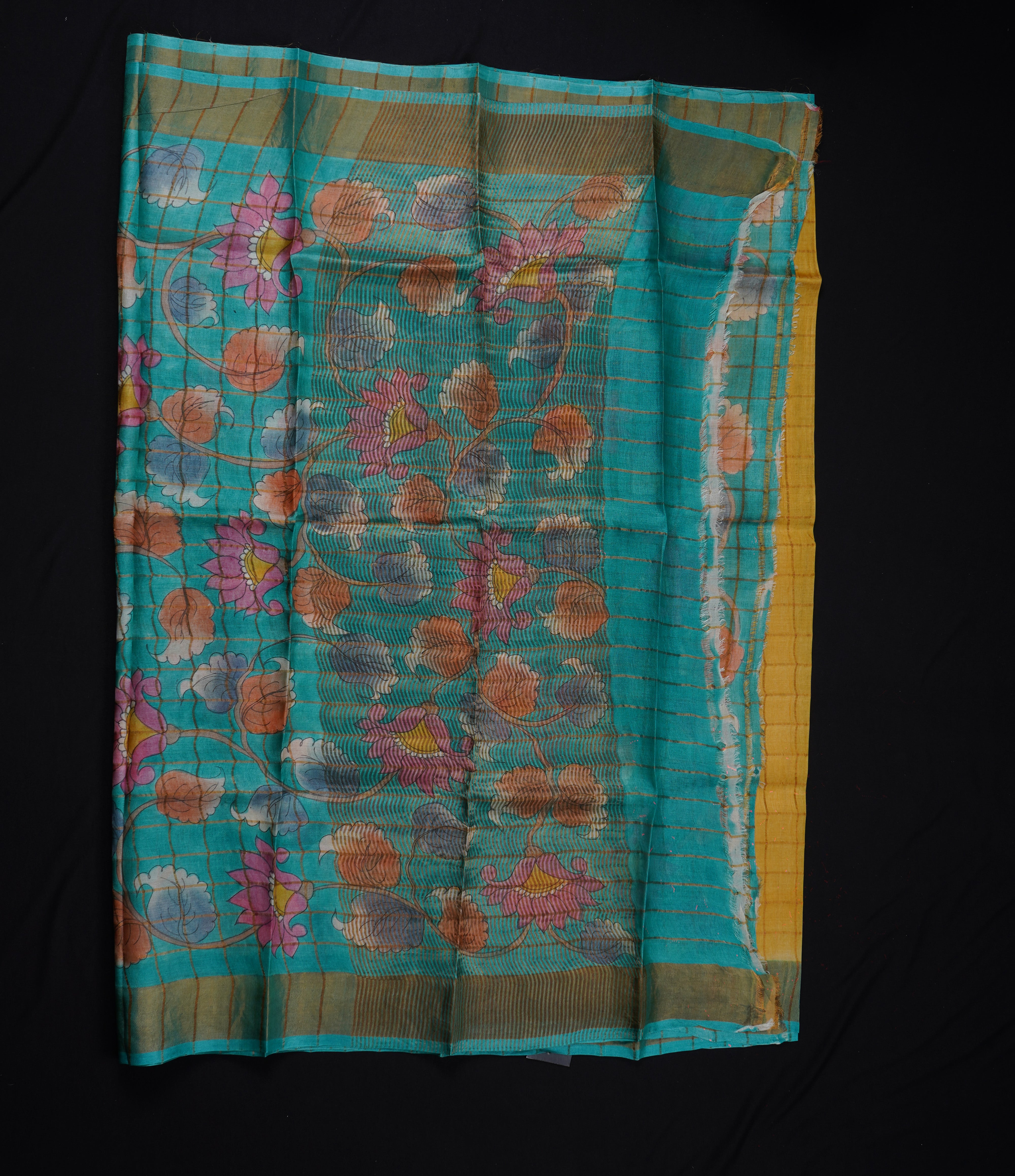 Yellow Mangalgiri Silk Zari Check Saree