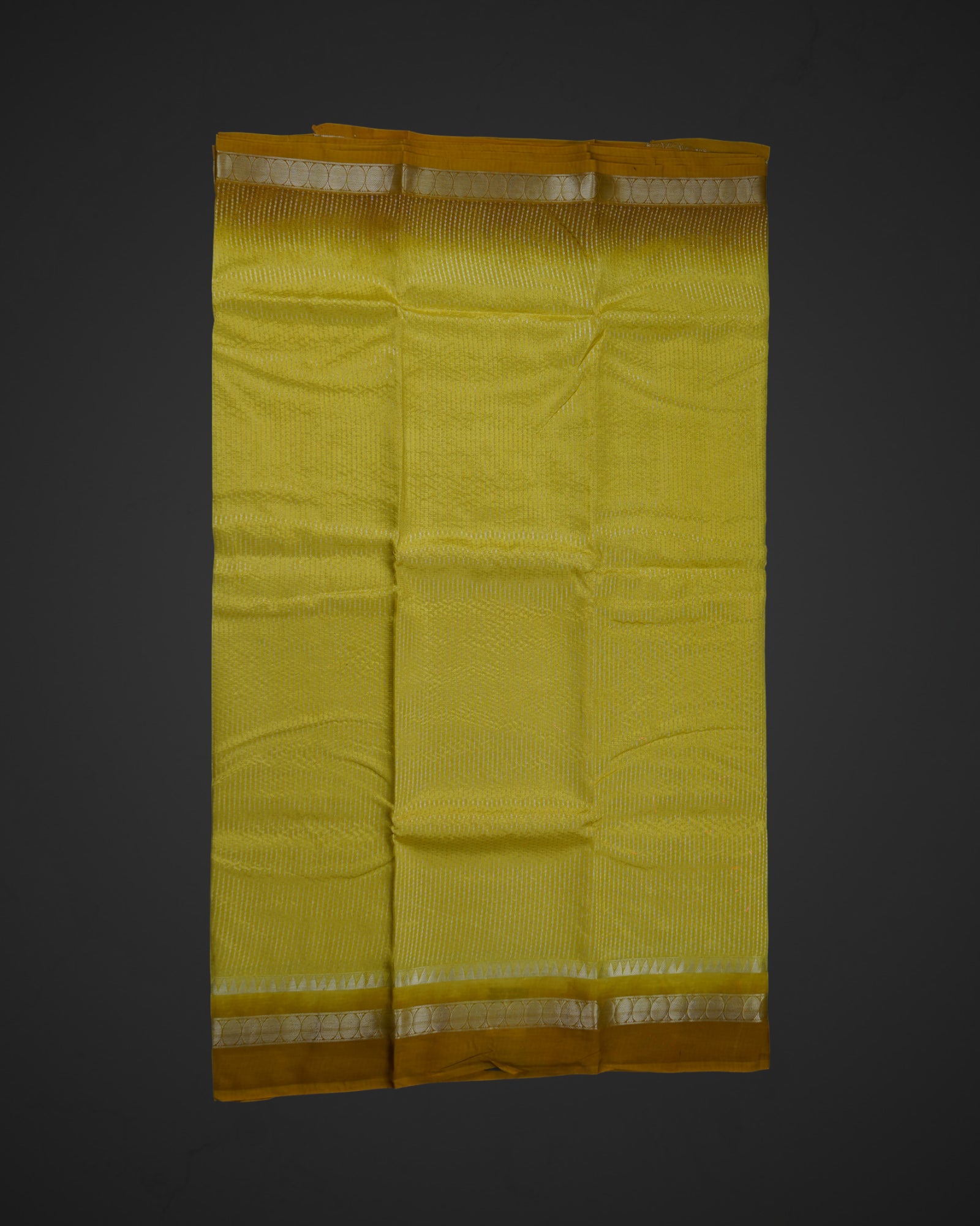 Lemon Yellow Mangalgiri Silk Saree With Silver Zari