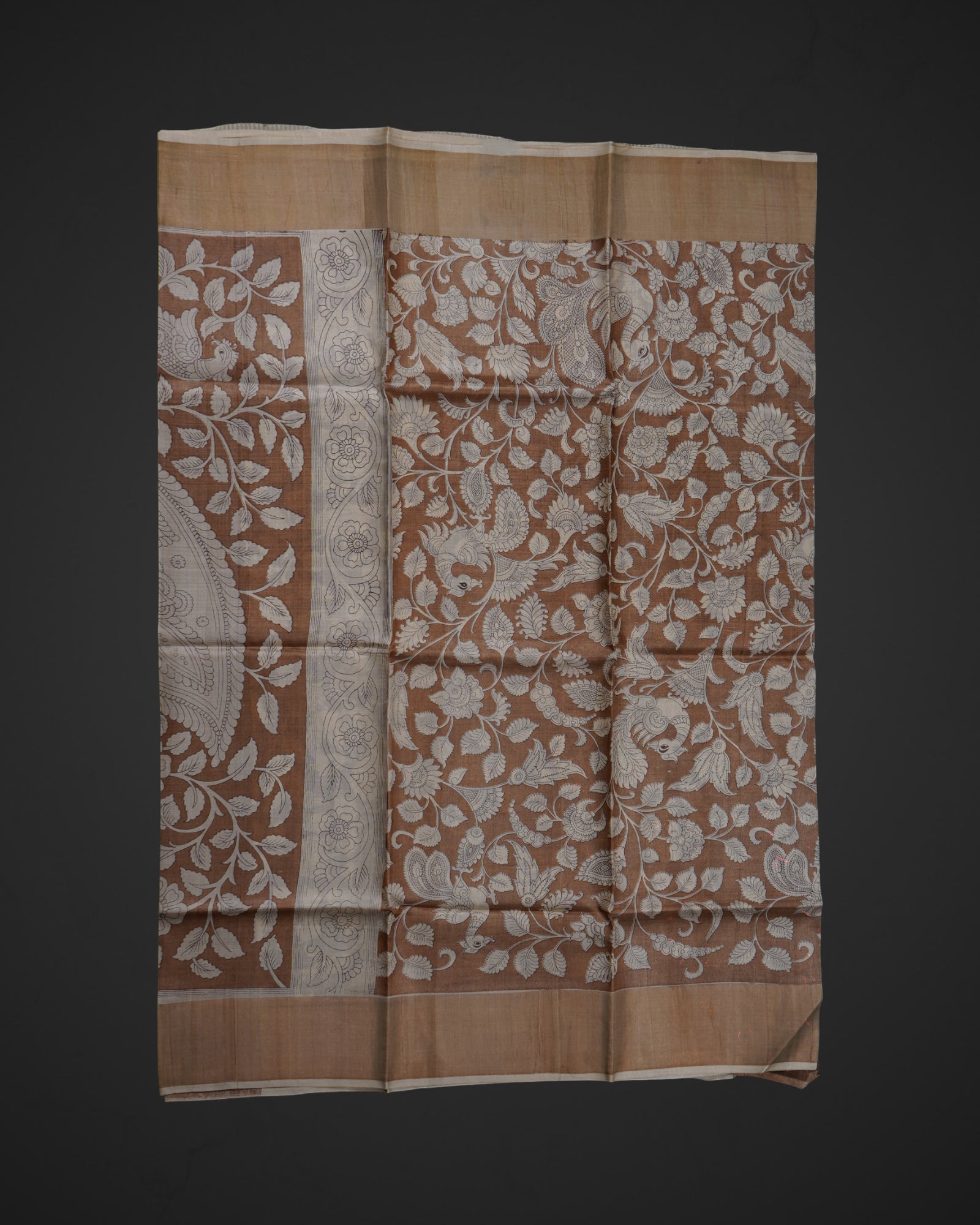 Tan Tussar Mangalgiri Silk Saree