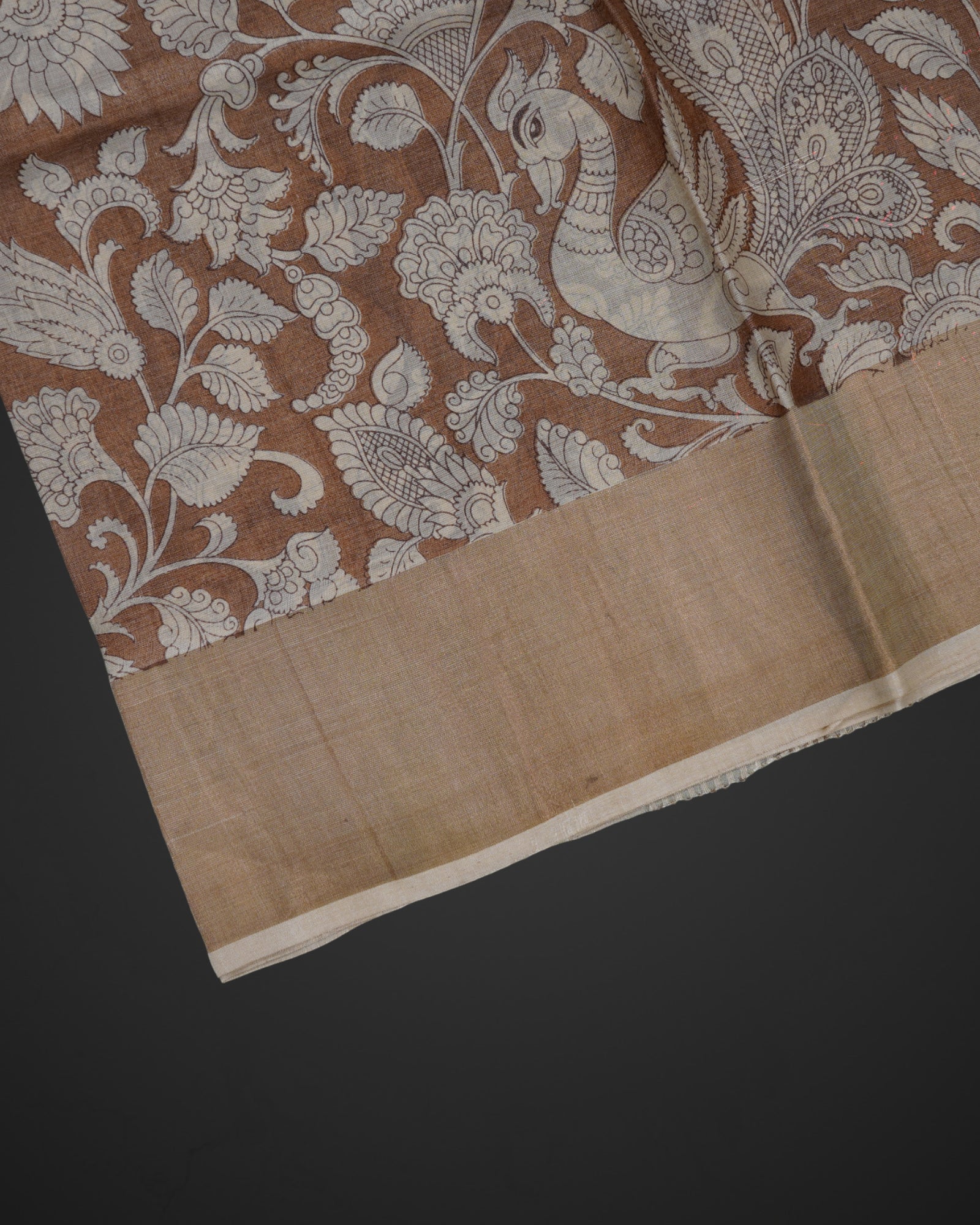 Tan Tussar Mangalgiri Silk Saree