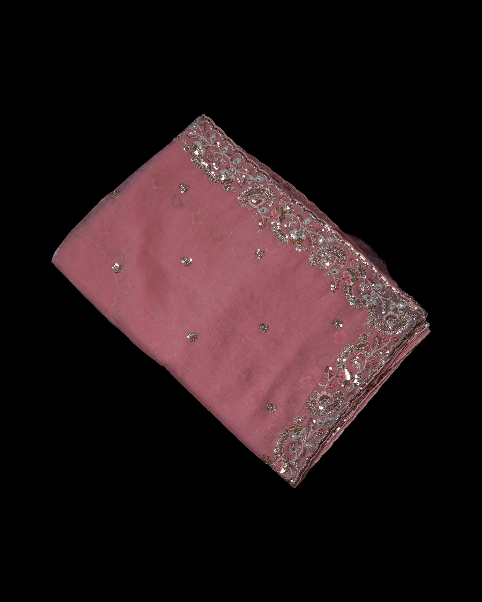 Peach Pink Fendy Silk Saree with Elegant Sequins