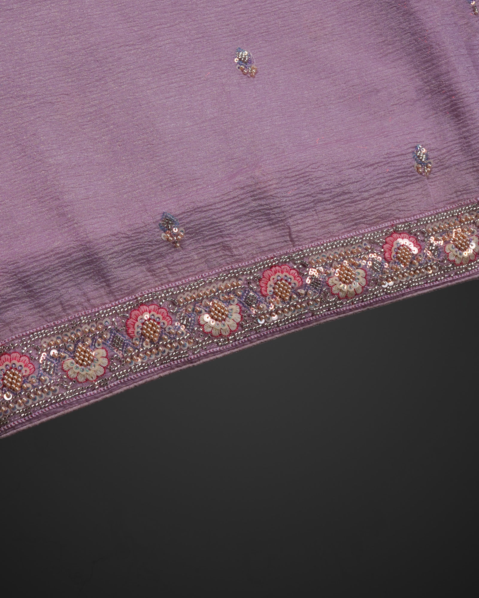 Radiant Light Purple Organza Saree with Beaded Accents