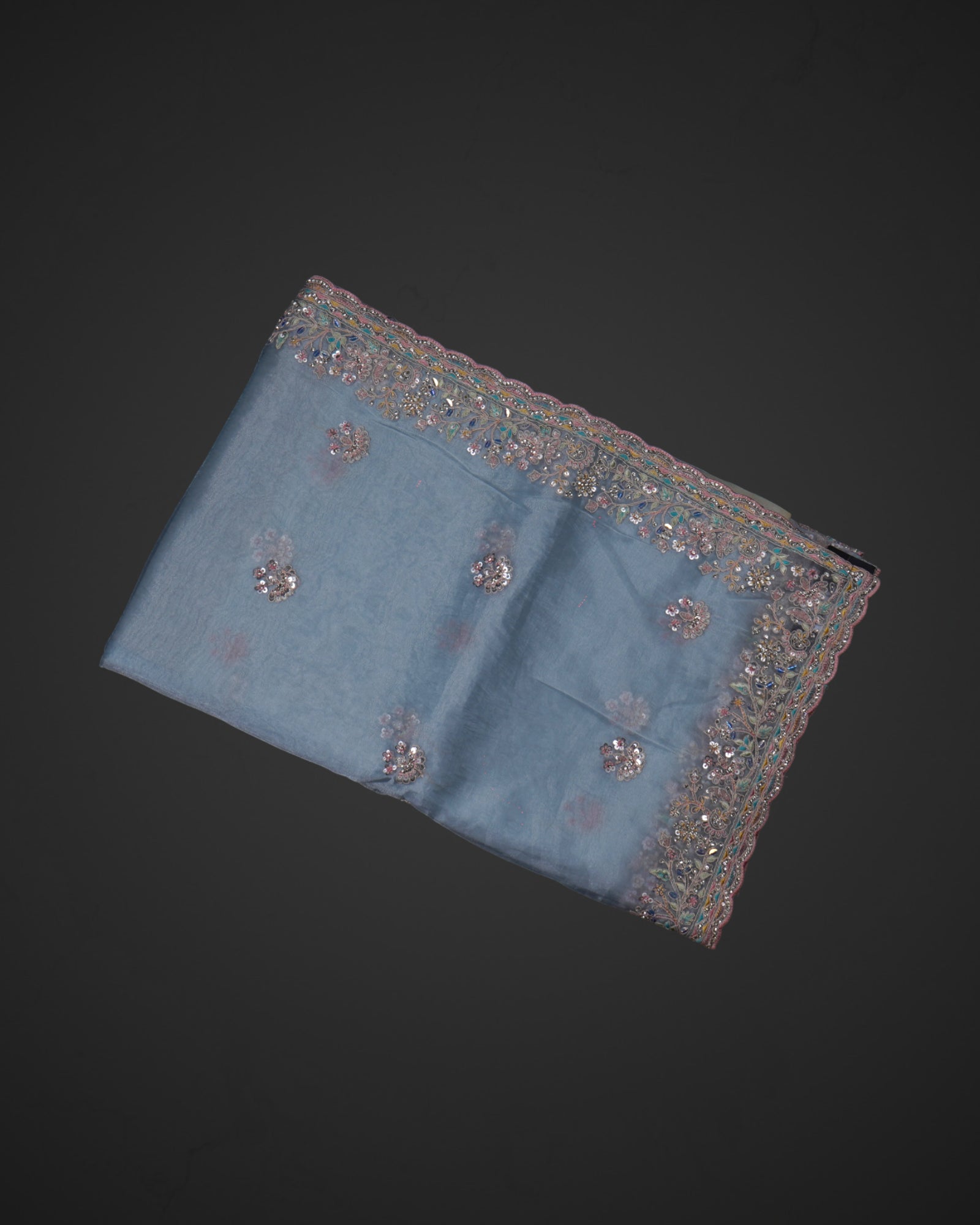 Embrace Tradition with a Sky Blue Organza Saree