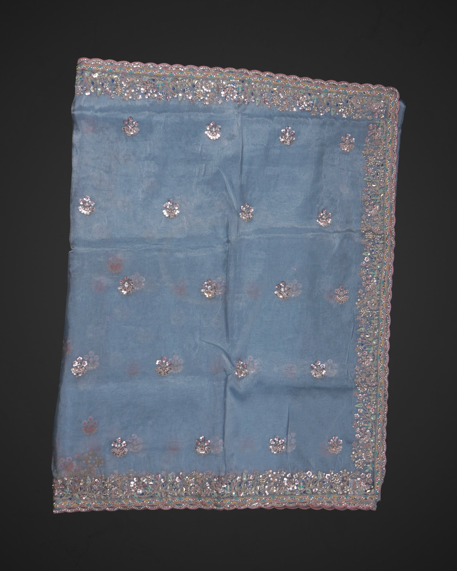 Embrace Tradition with a Sky Blue Organza Saree
