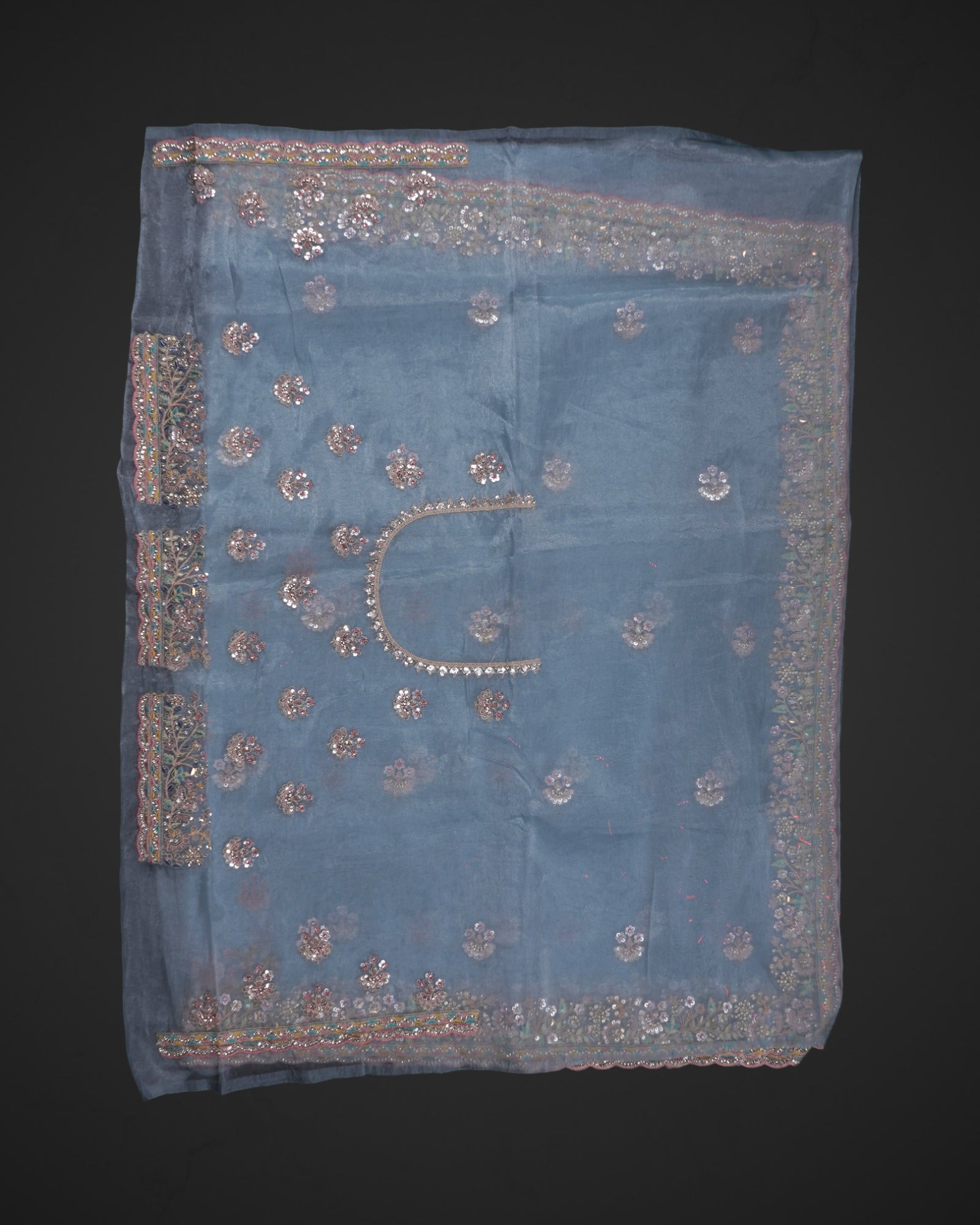 Embrace Tradition with a Sky Blue Organza Saree