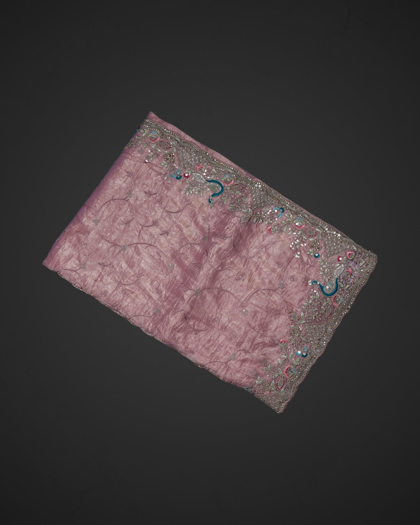 Light Pink Fendy Silk Saree with Embroidered Details