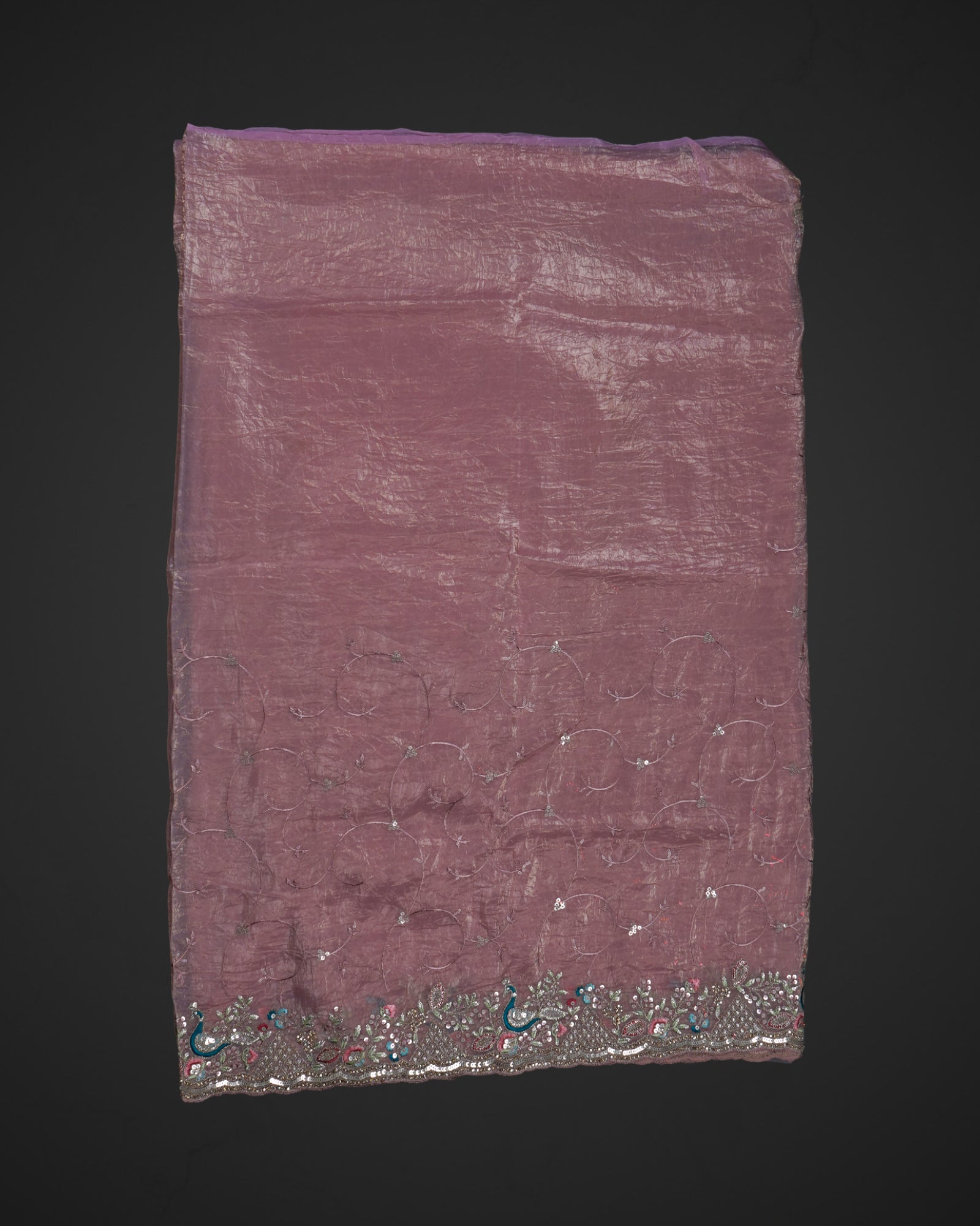 Light Pink Fendy Silk Saree with Embroidered Details