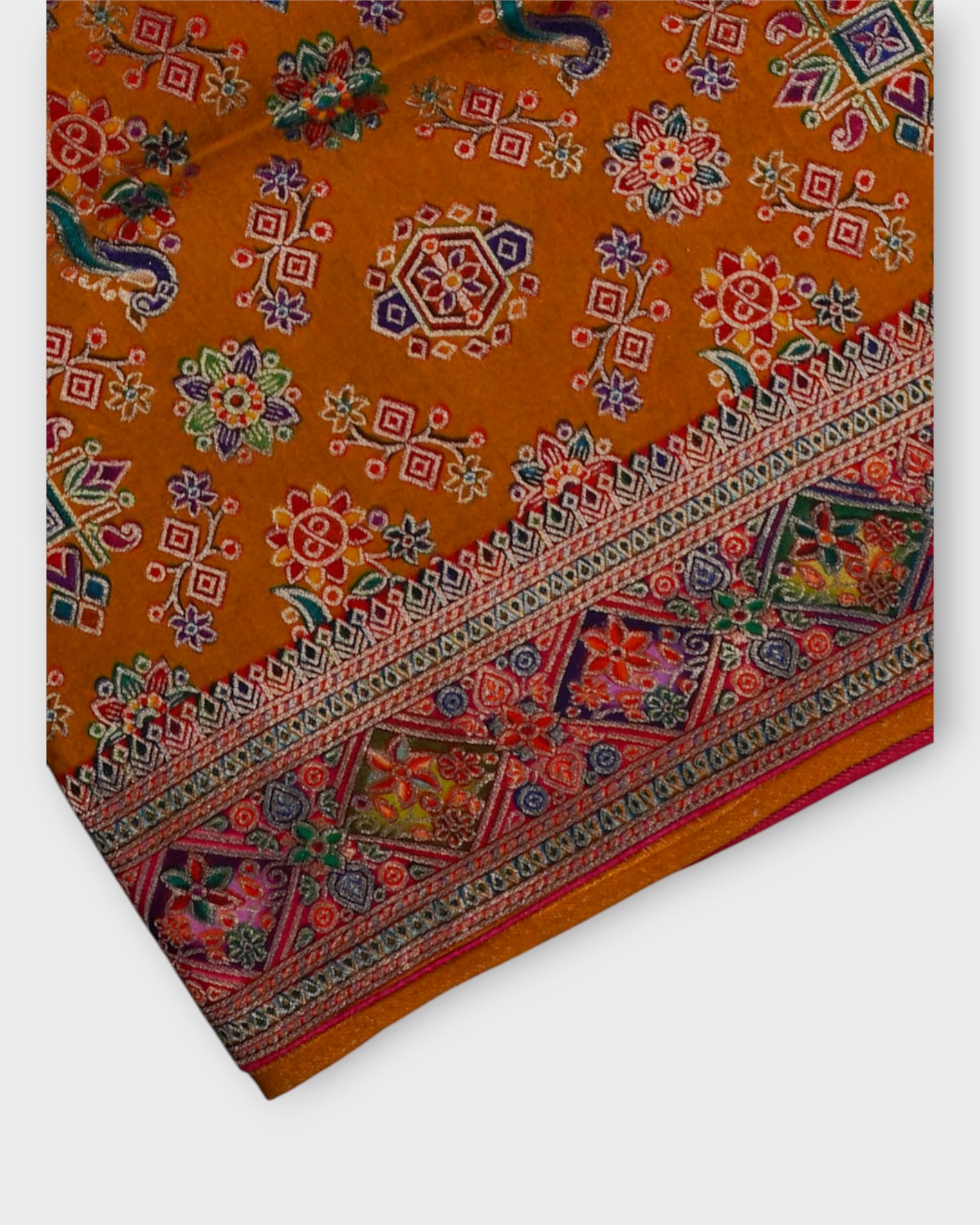 Orange Dola Silk Saree with Vibrant Peacock Design