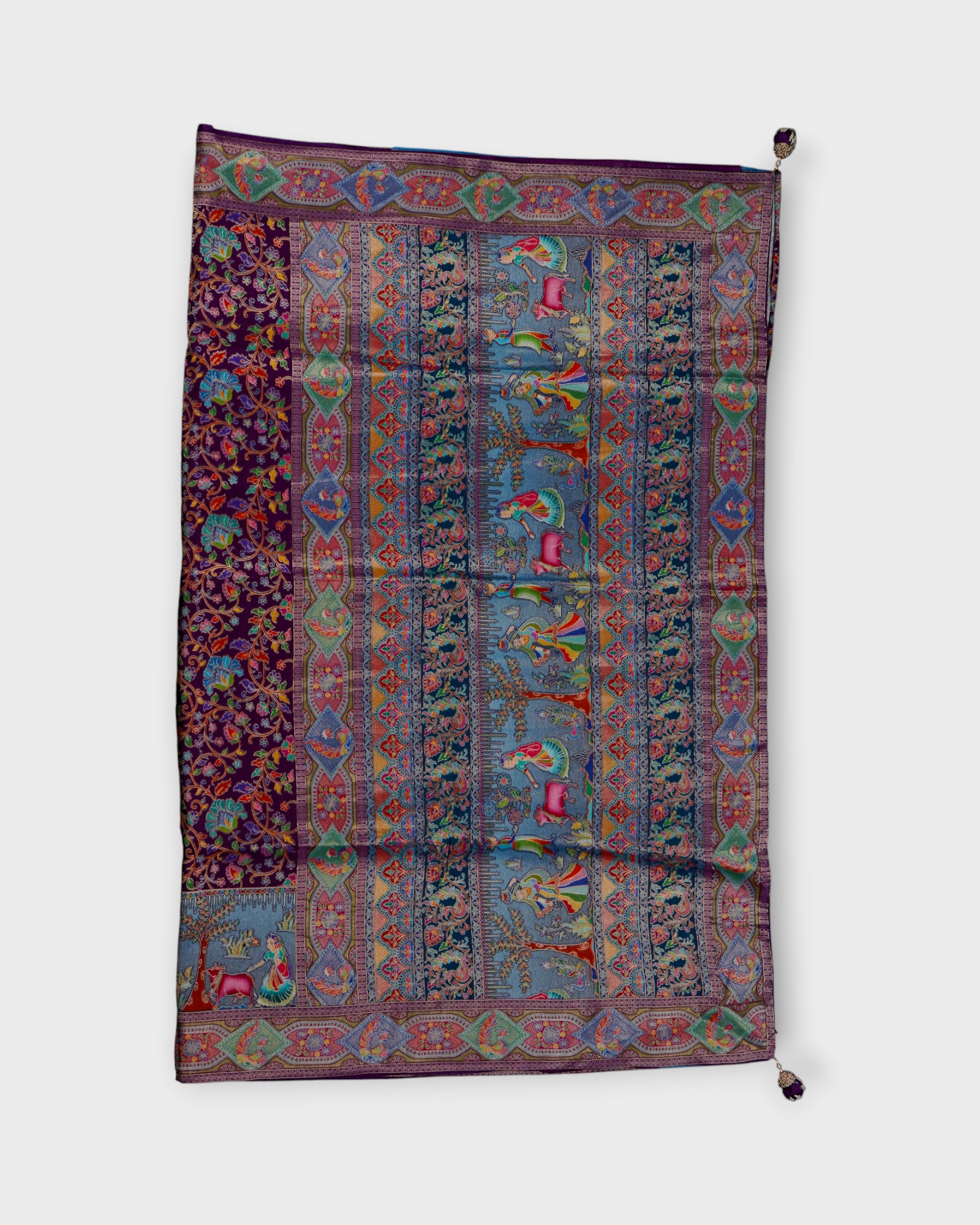 Sky Blue Dola Silk Saree with Minakari Charm