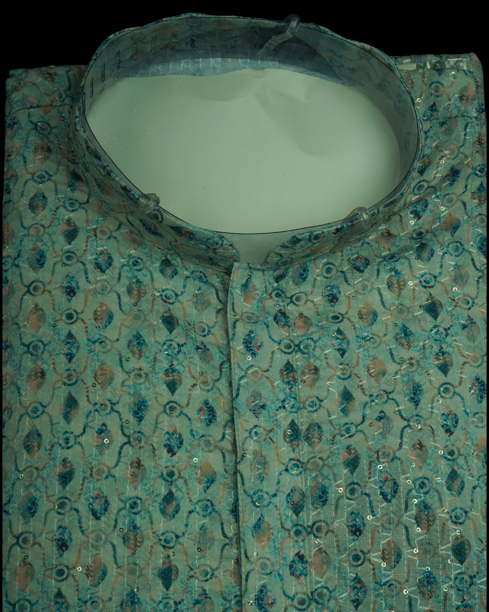 Geo Print Cotton Blend Sequins Kurta Pajama Set