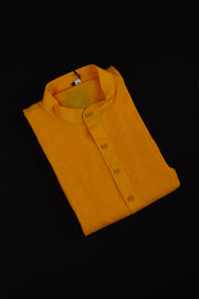 Textured Yellow Cotton Kurta Pajama