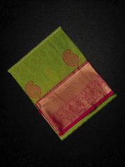 Green Handloom Dharmavaram Silk Saree With Zari