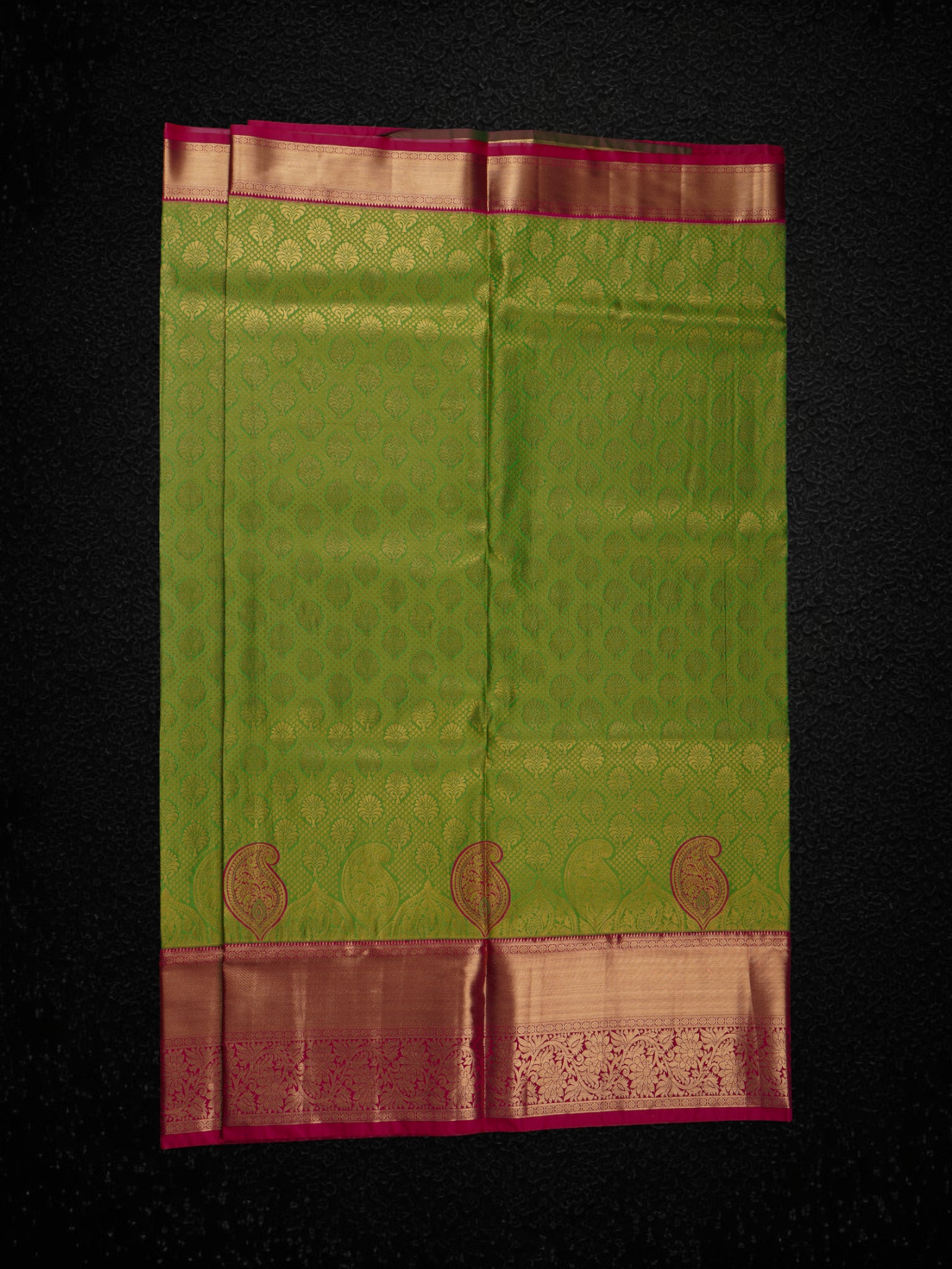 Green Handloom Dharmavaram Silk Saree With Zari