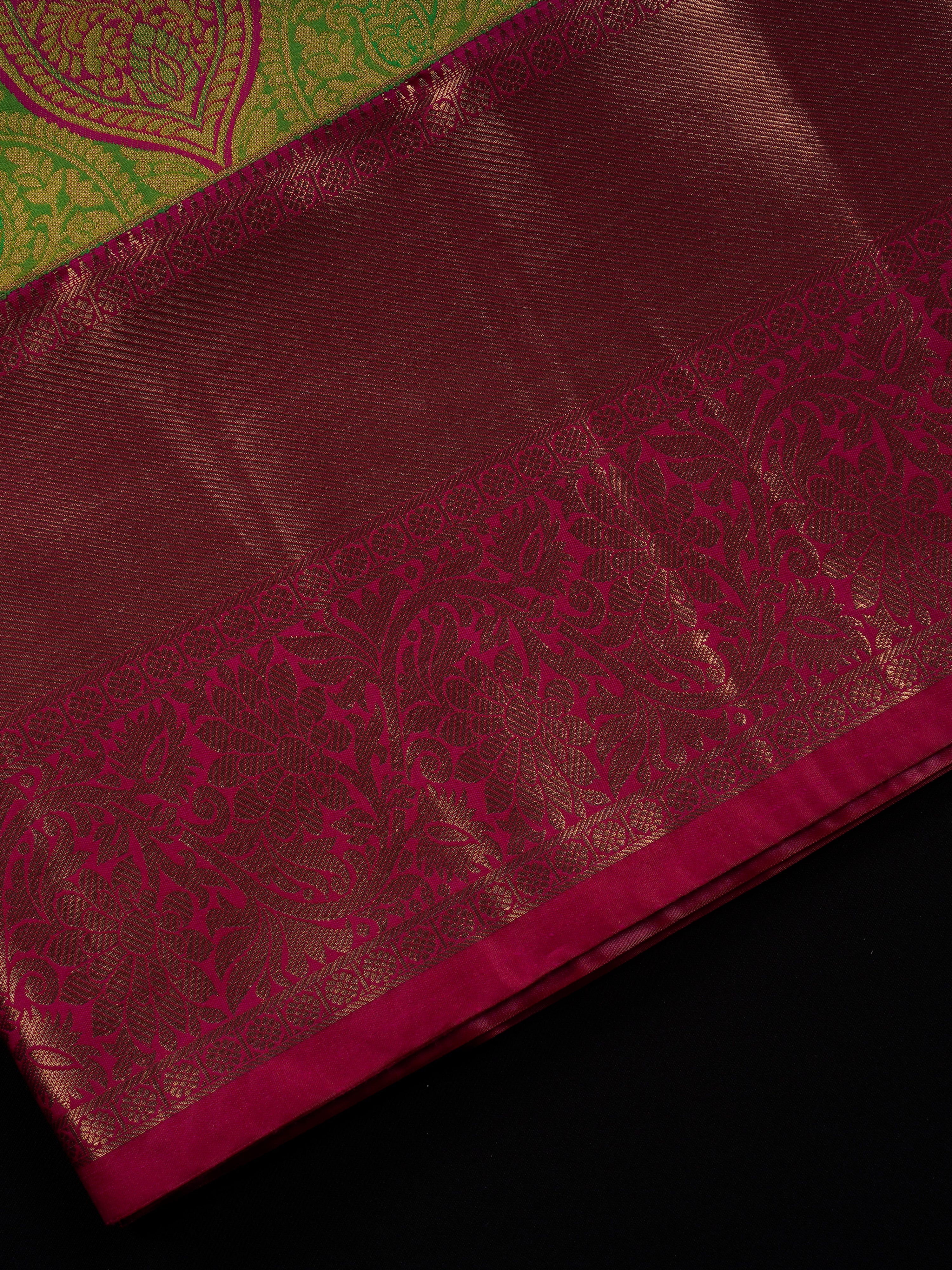 Green Handloom Dharmavaram Silk Saree With Zari