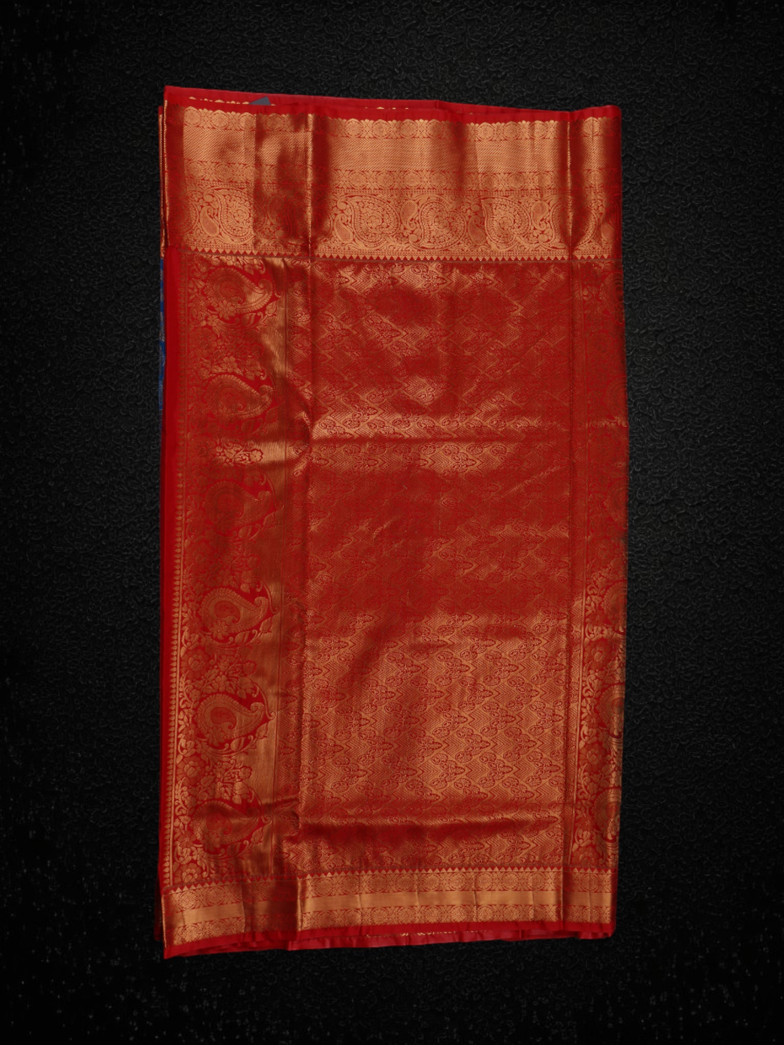 Blue Dharmavaram Silk Saree With Gold Zari Leaves