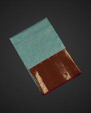 Turquoise Silk Dharmavaram Saree With Gold Flourish