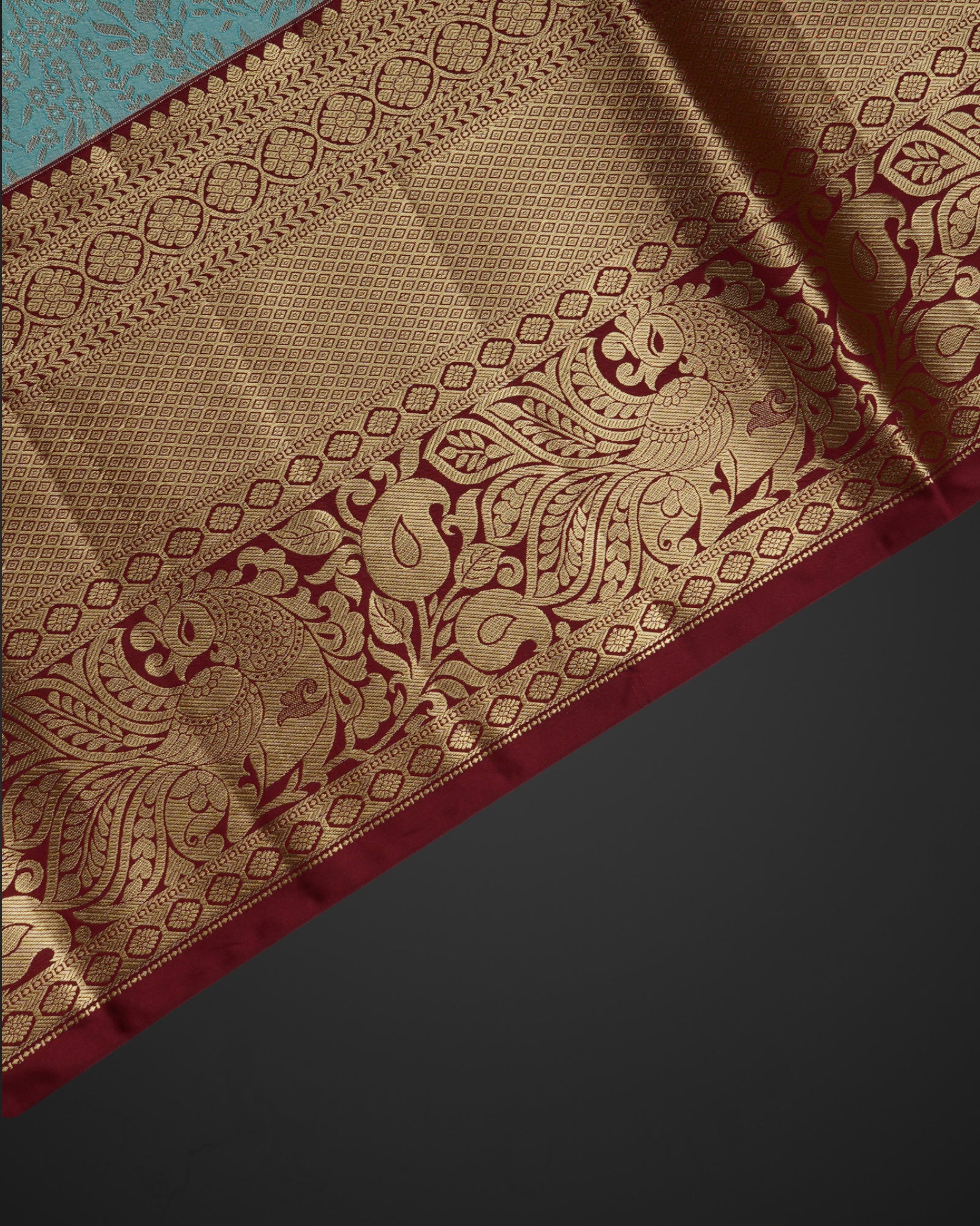 Turquoise Silk Dharmavaram Saree With Gold Flourish
