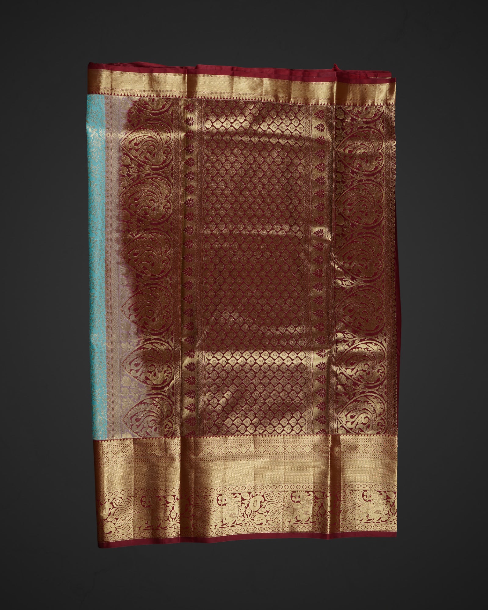 Turquoise Silk Dharmavaram Saree With Gold Flourish