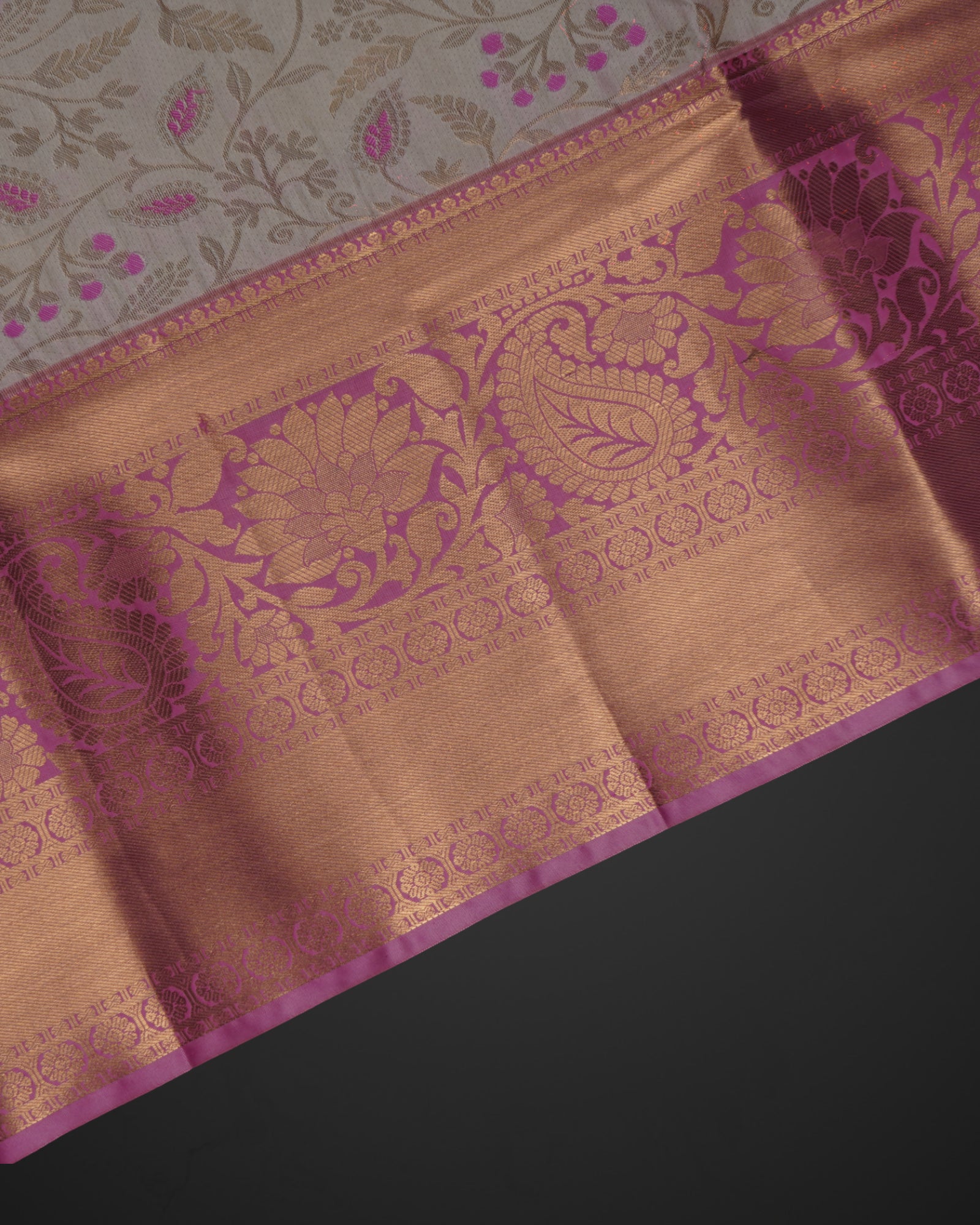Cream Dharmavaram Silk Zari Floral Saree