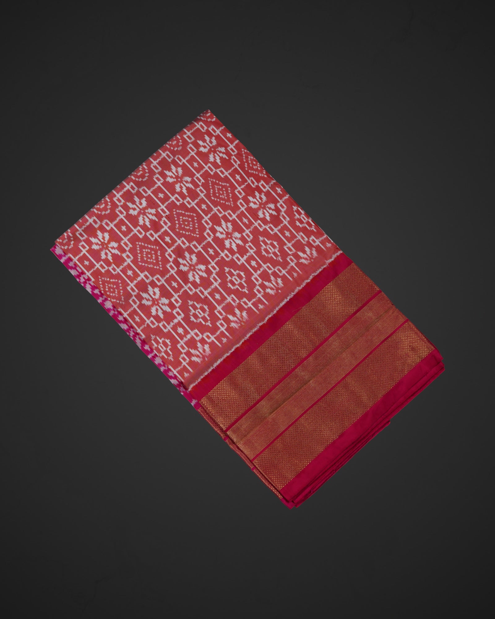 Red Pochampally Silk Ikkat Woven Saree