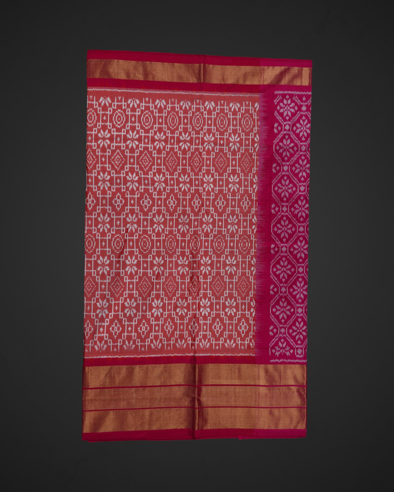 Red Pochampally Silk Ikkat Woven Saree