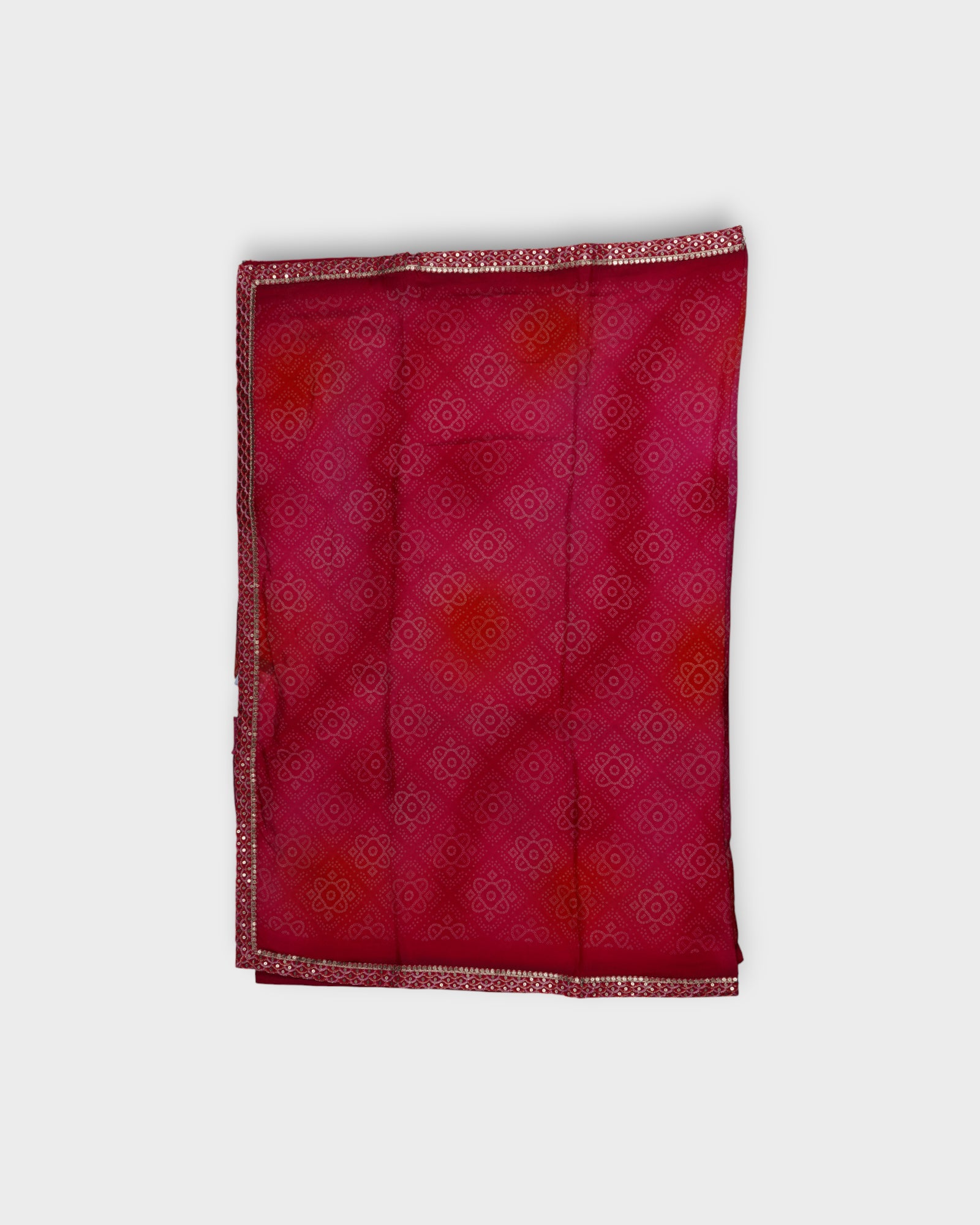 Red Bandhani Cotton Saree With Silk Blouse