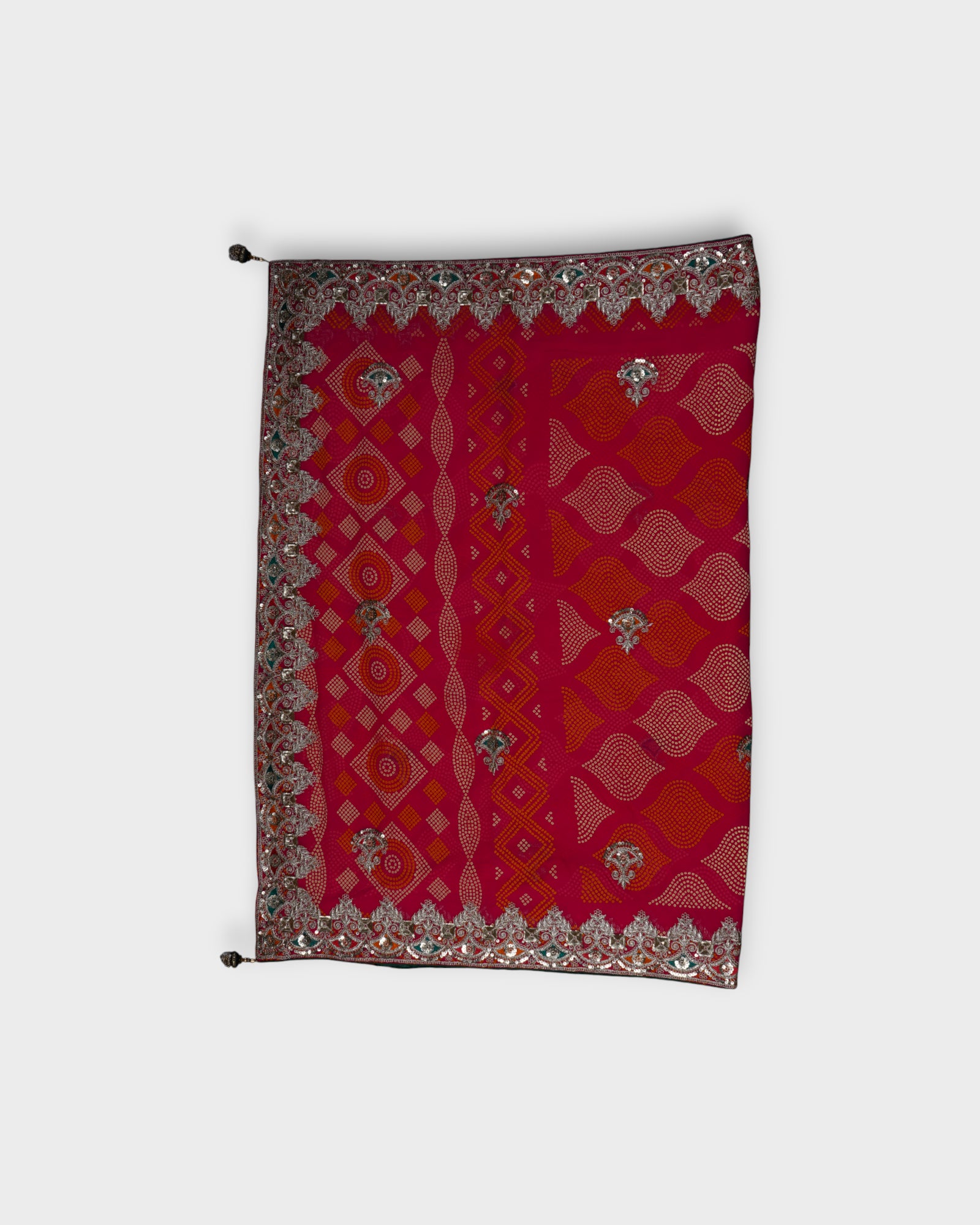 Red Bandhani Georgette Saree With Gold Accents