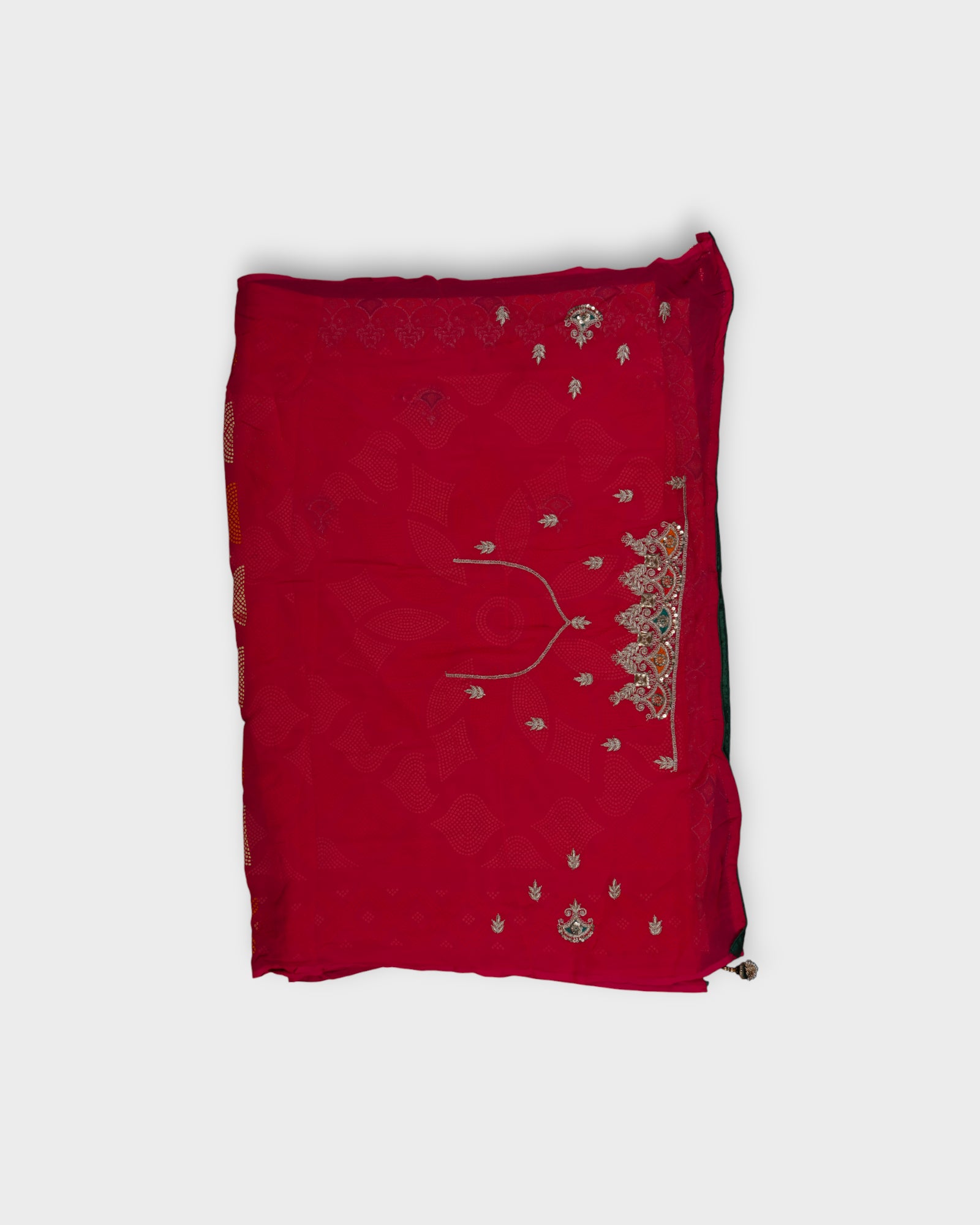 Red Bandhani Georgette Saree With Gold Accents
