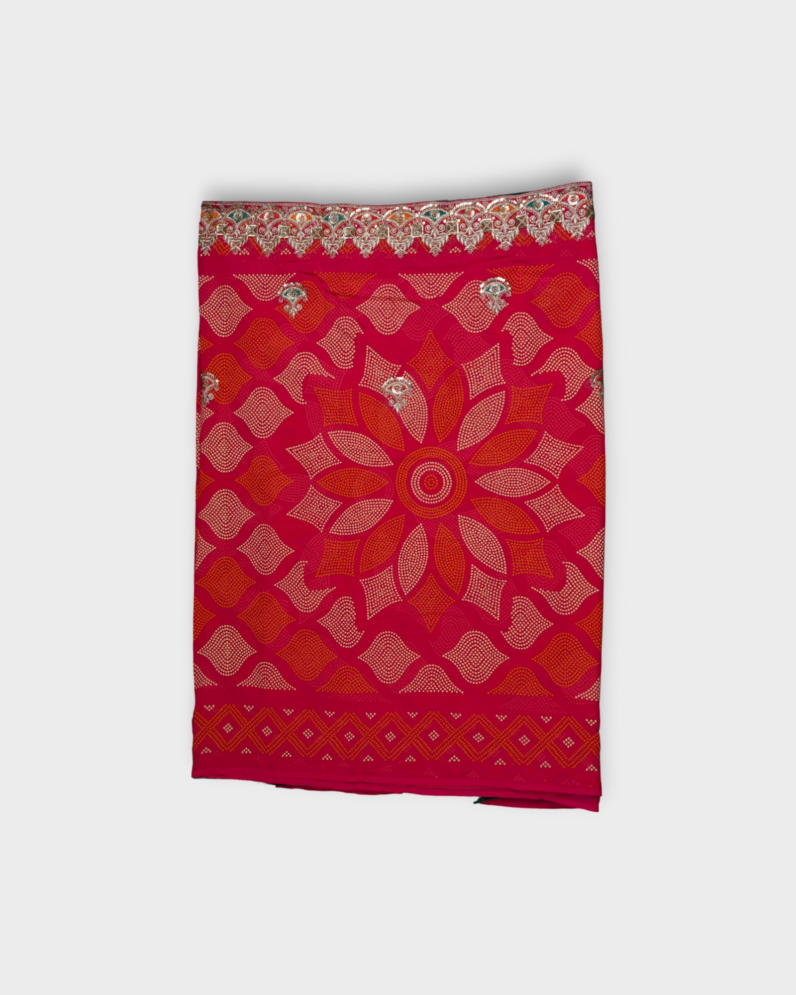 Red Bandhani Georgette Saree With Gold Accents
