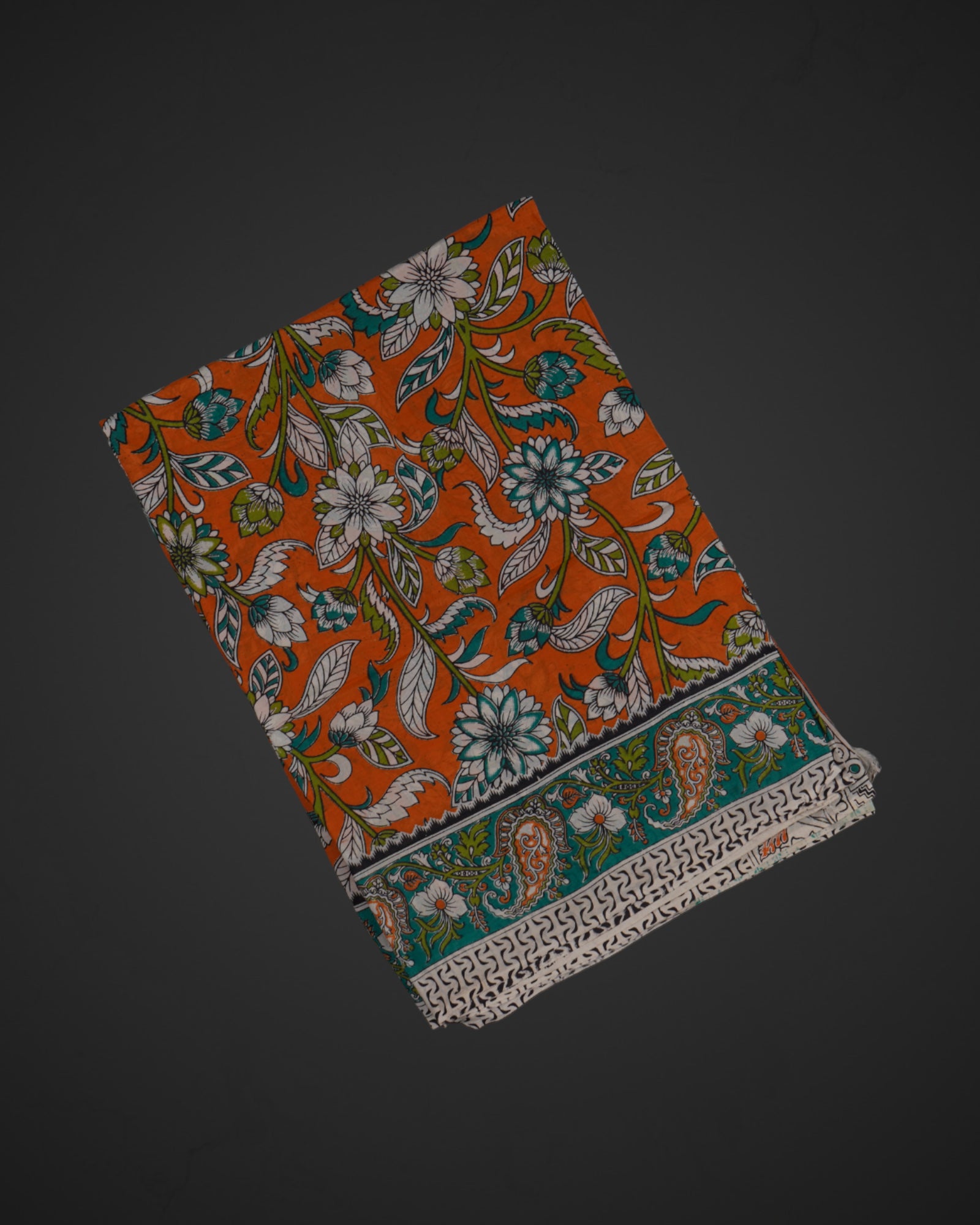 Orange Silk Kalamkari Printed Saree