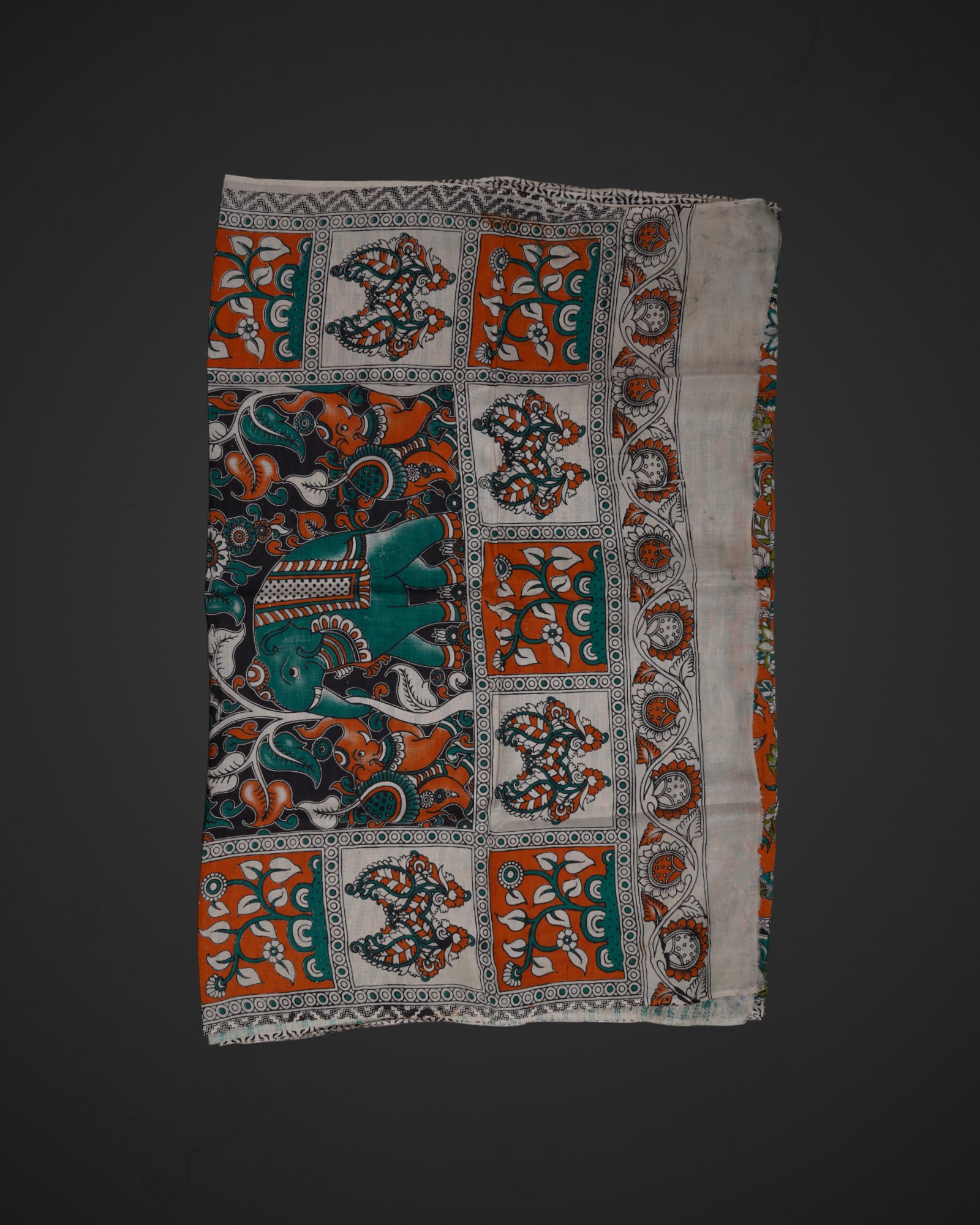 Orange Silk Kalamkari Printed Saree