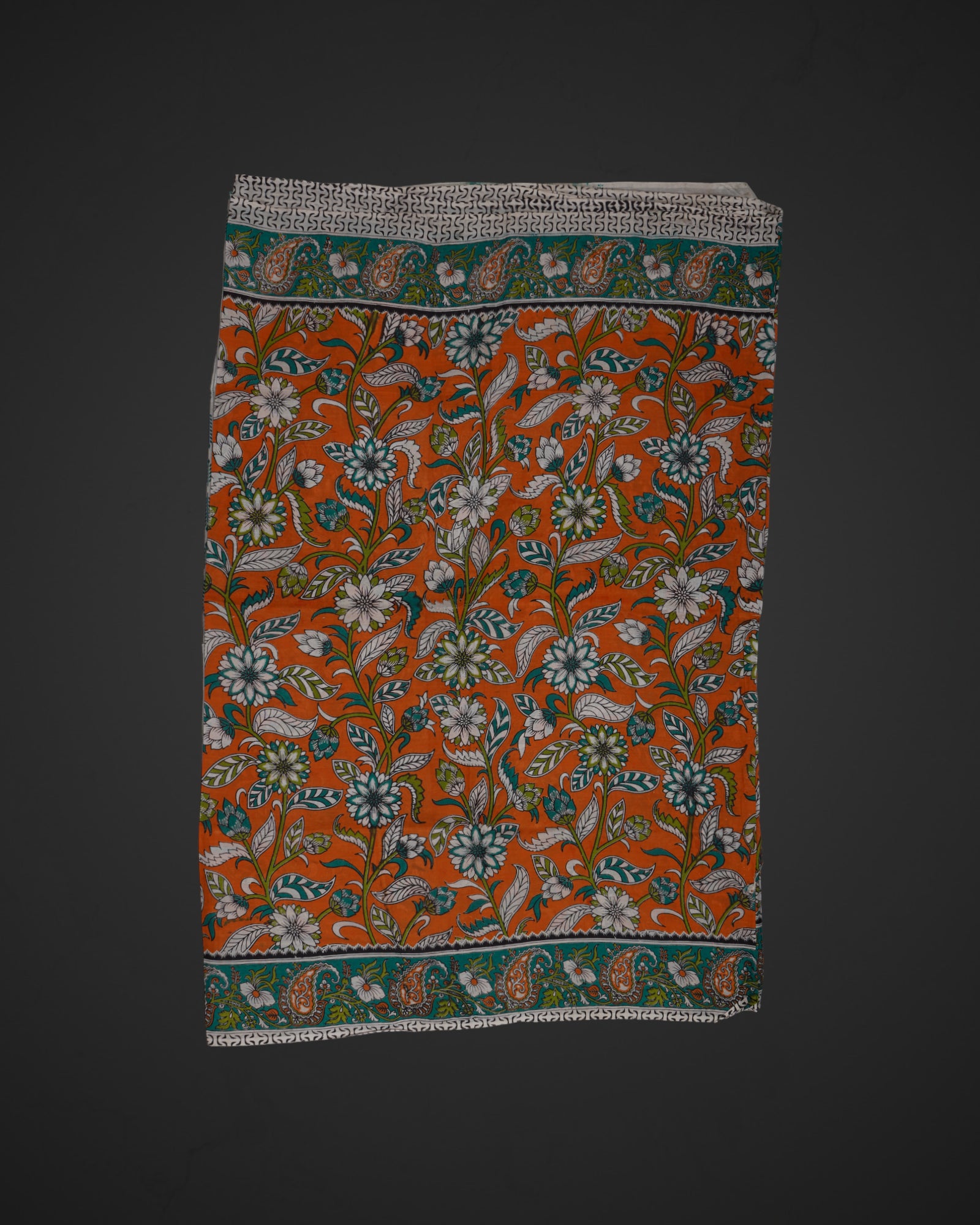 Orange Silk Kalamkari Printed Saree