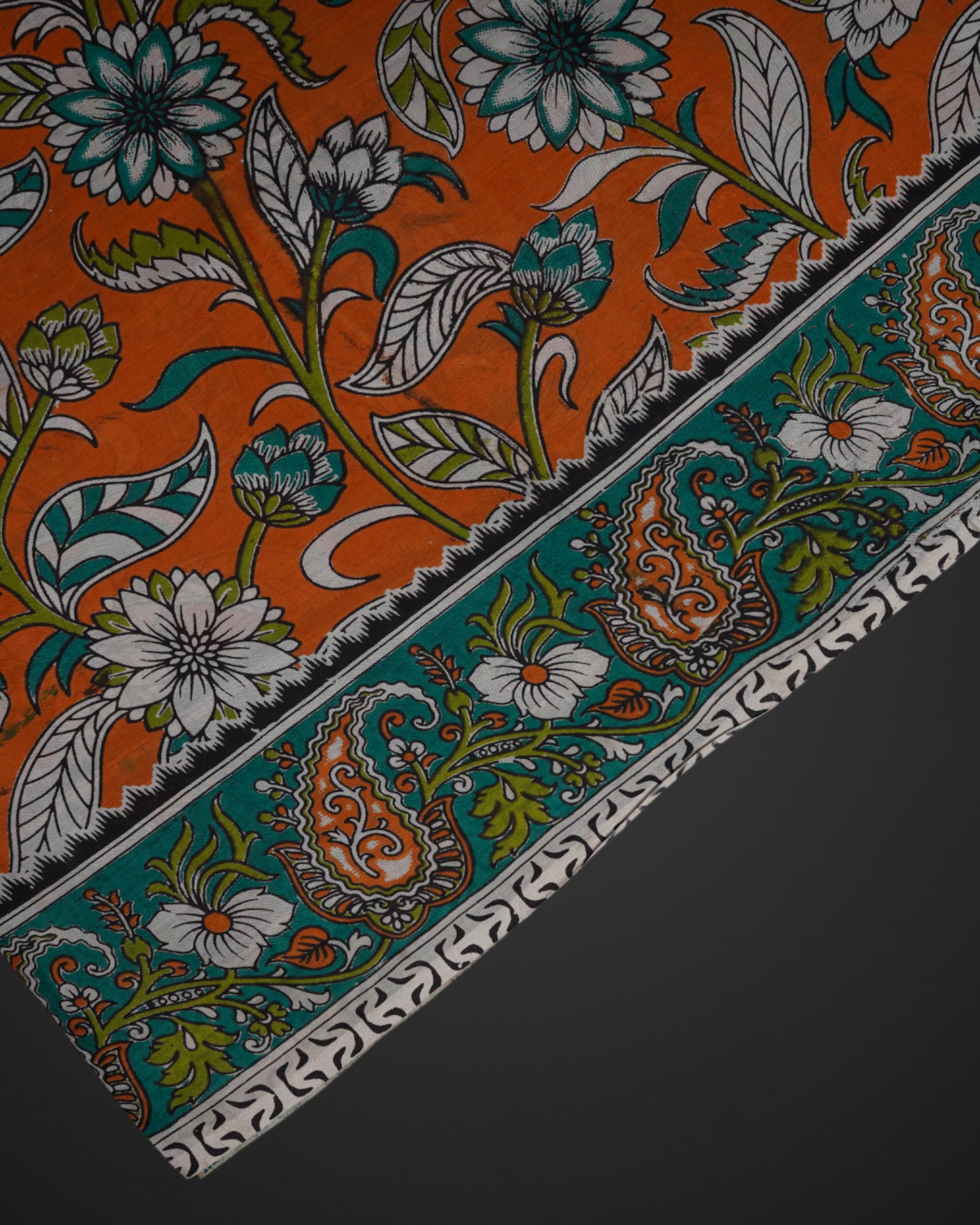 Orange Silk Kalamkari Printed Saree
