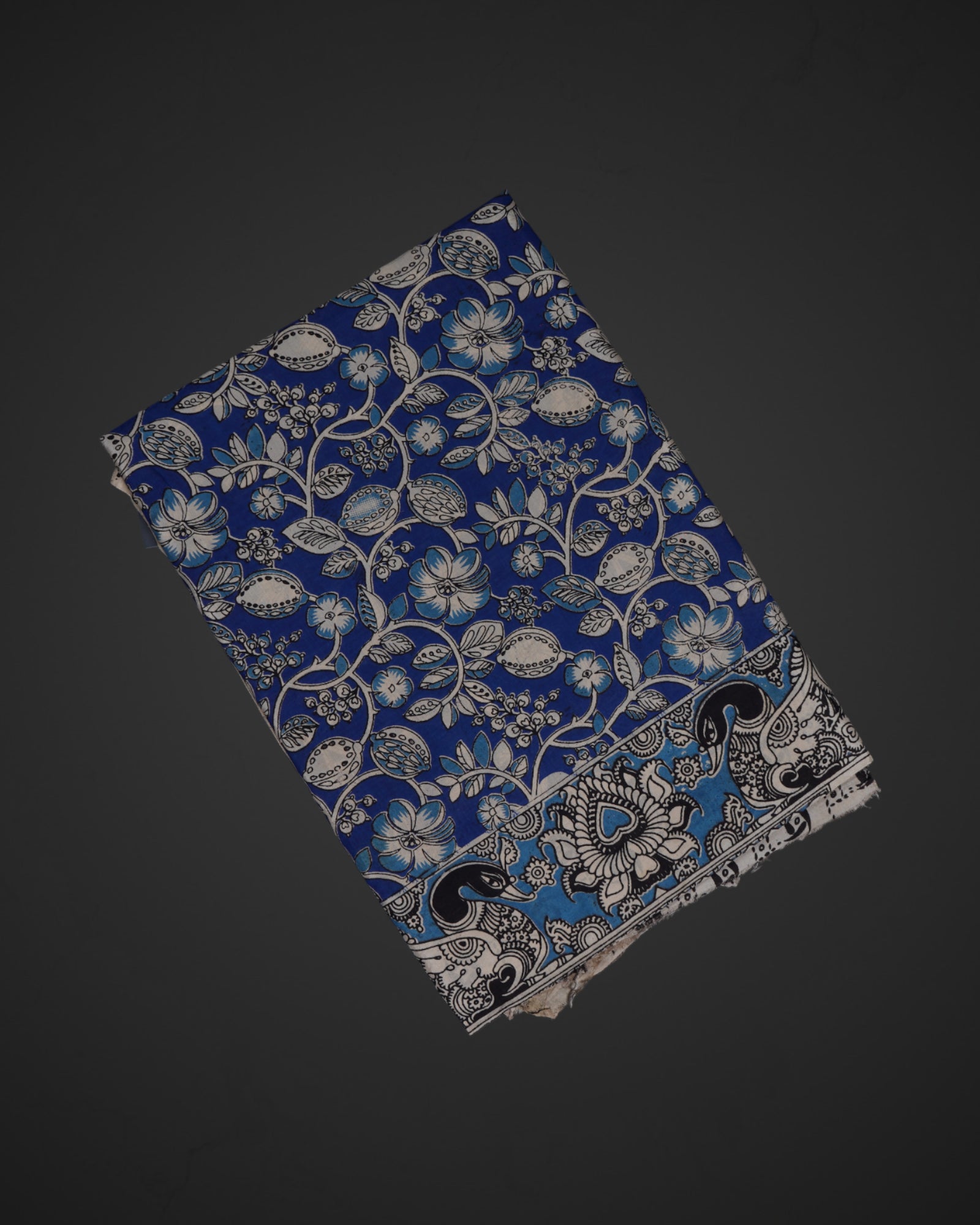 Royal Blue Kalamkari Silk Printed Saree