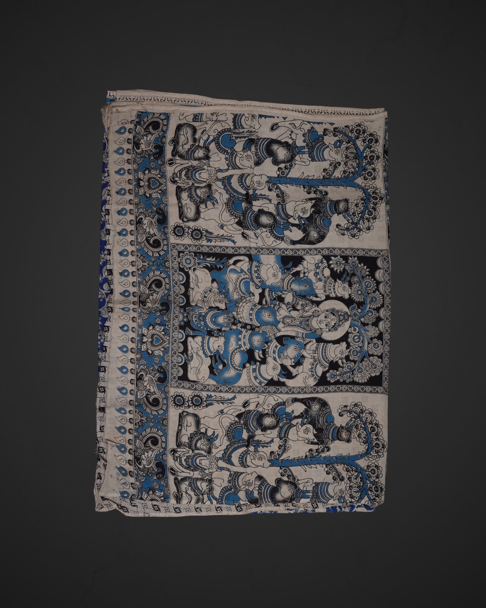 Royal Blue Kalamkari Silk Printed Saree