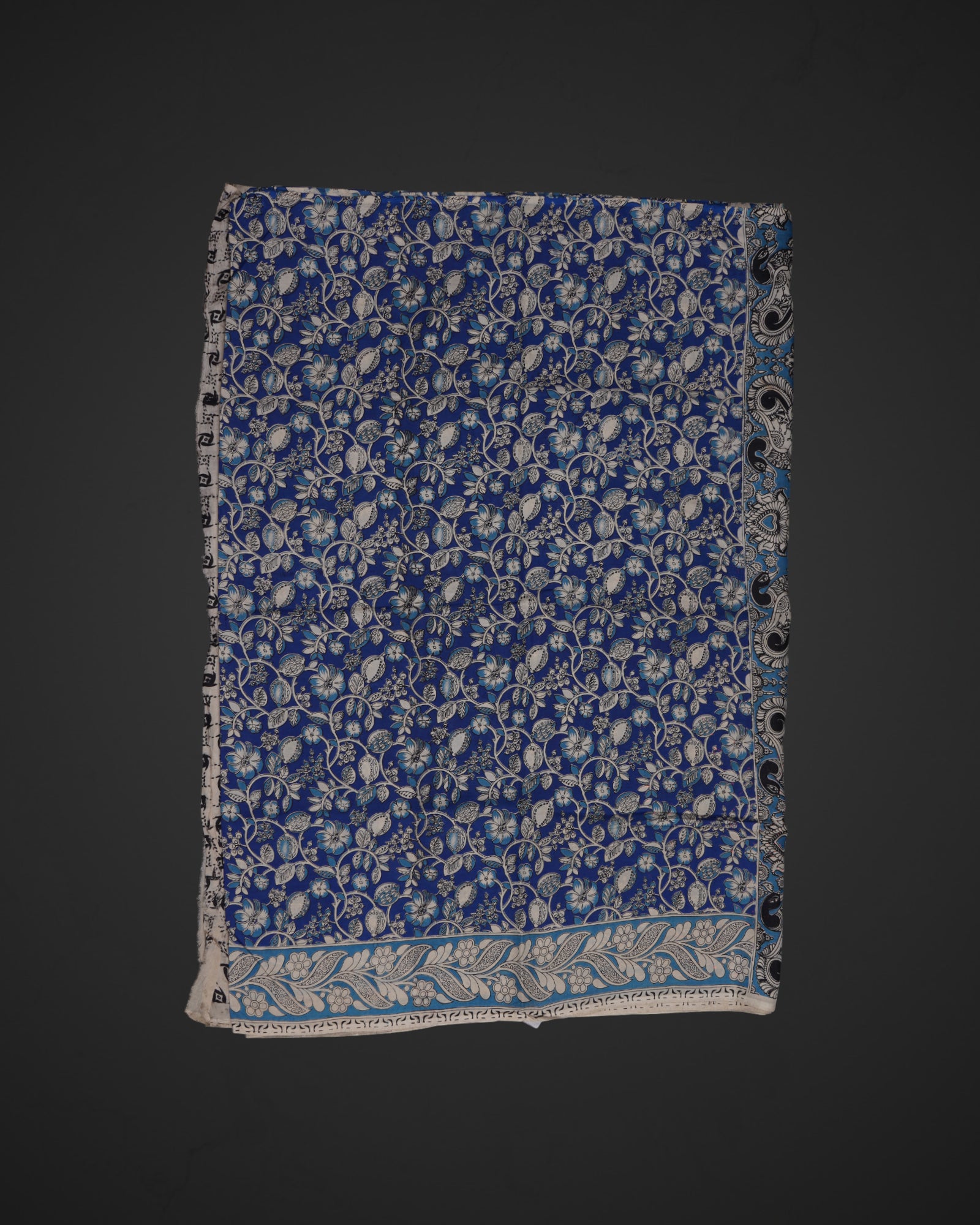 Royal Blue Kalamkari Silk Printed Saree