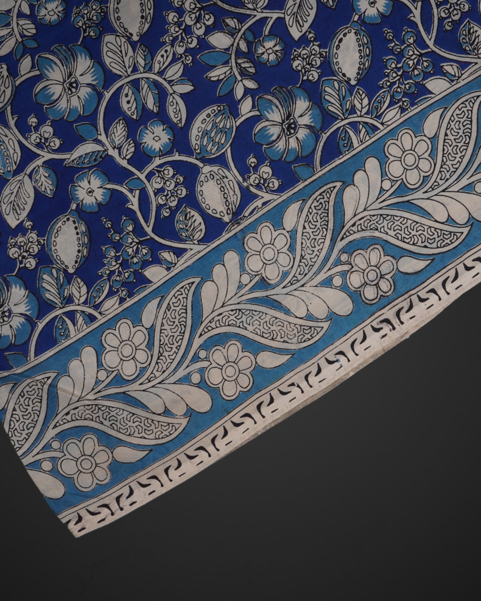 Royal Blue Kalamkari Silk Printed Saree