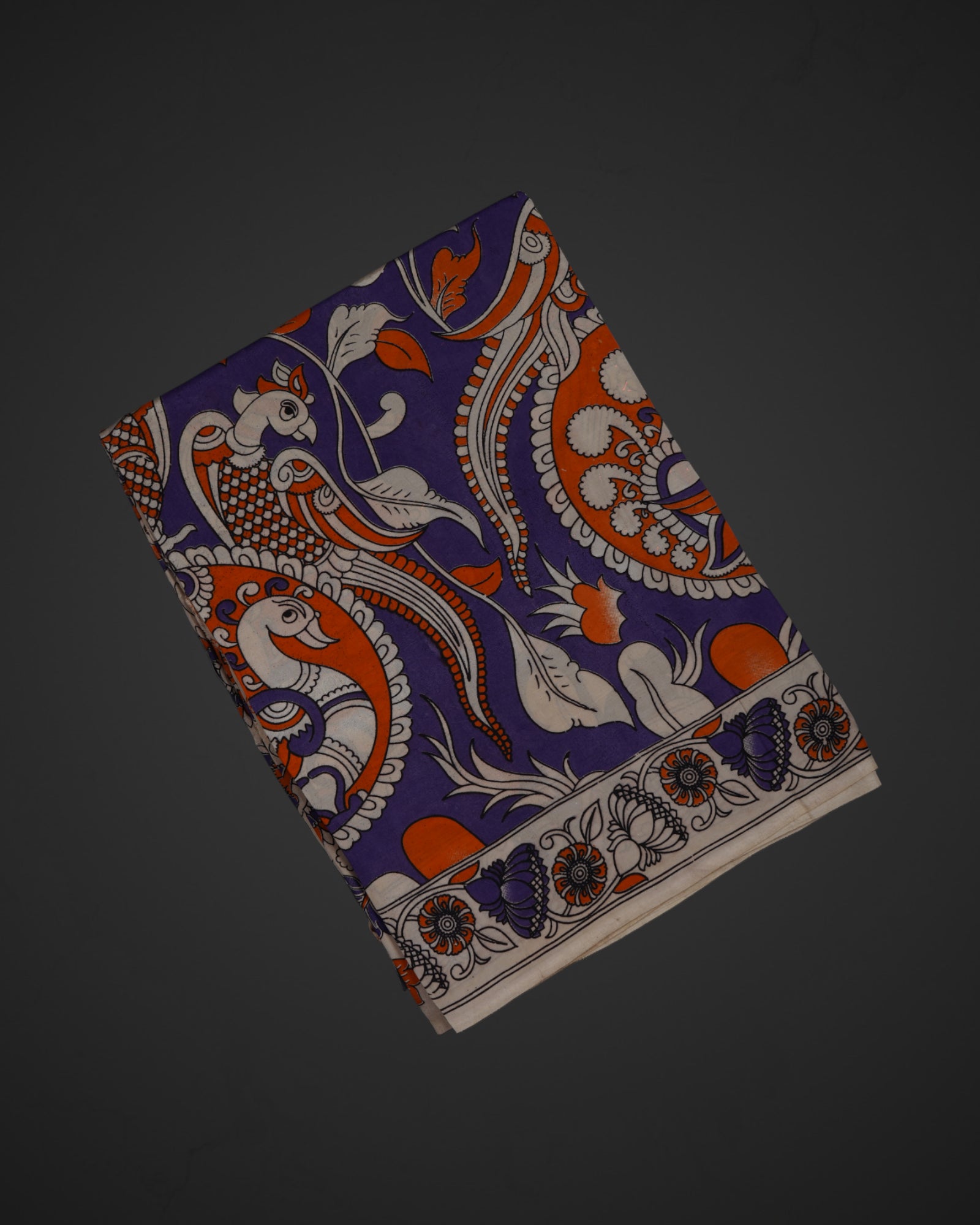 Vibrant Floral Peacock Kalamkari Silk Saree