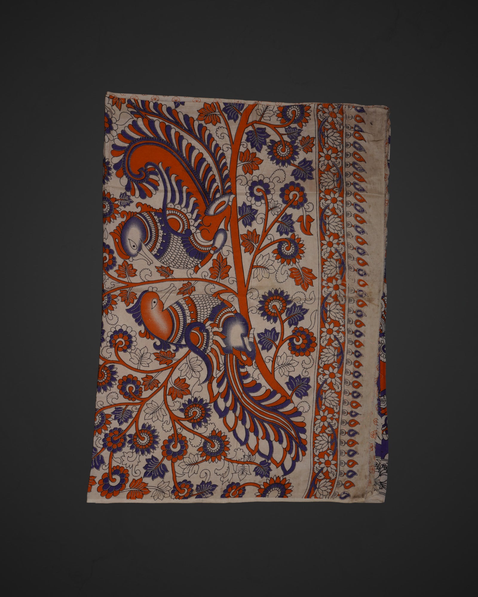 Vibrant Floral Peacock Kalamkari Silk Saree