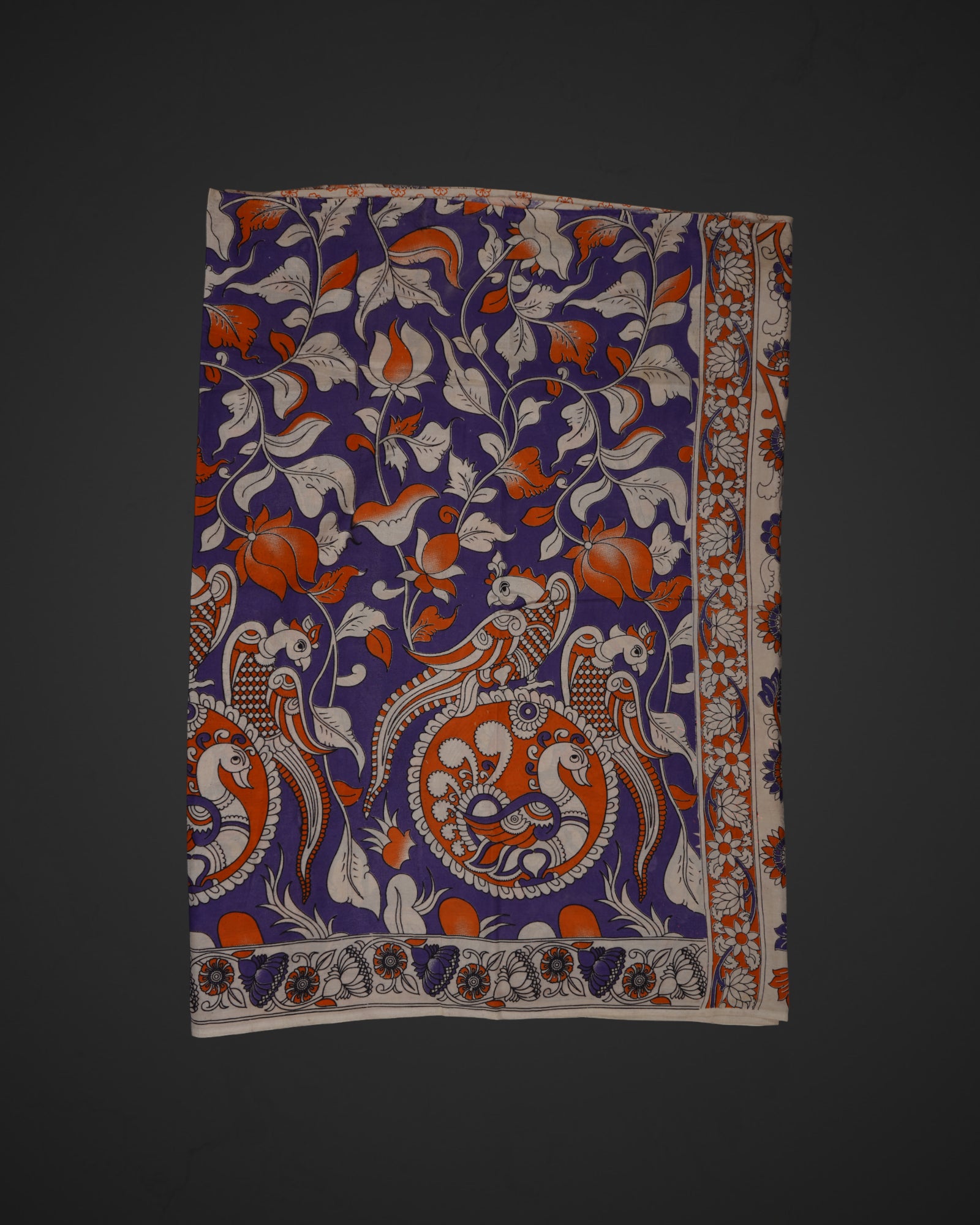 Vibrant Floral Peacock Kalamkari Silk Saree