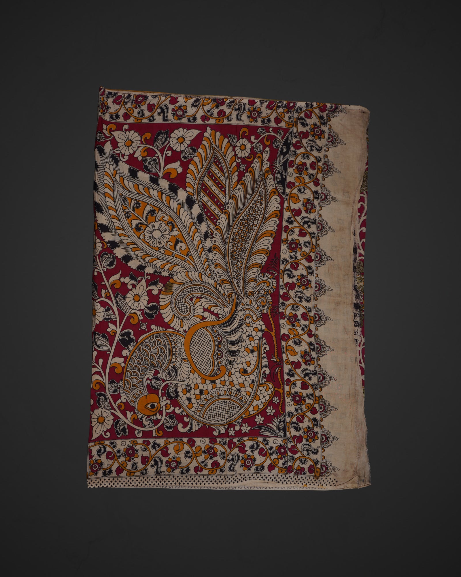 Maroon Silk Kalamkari Printed Saree